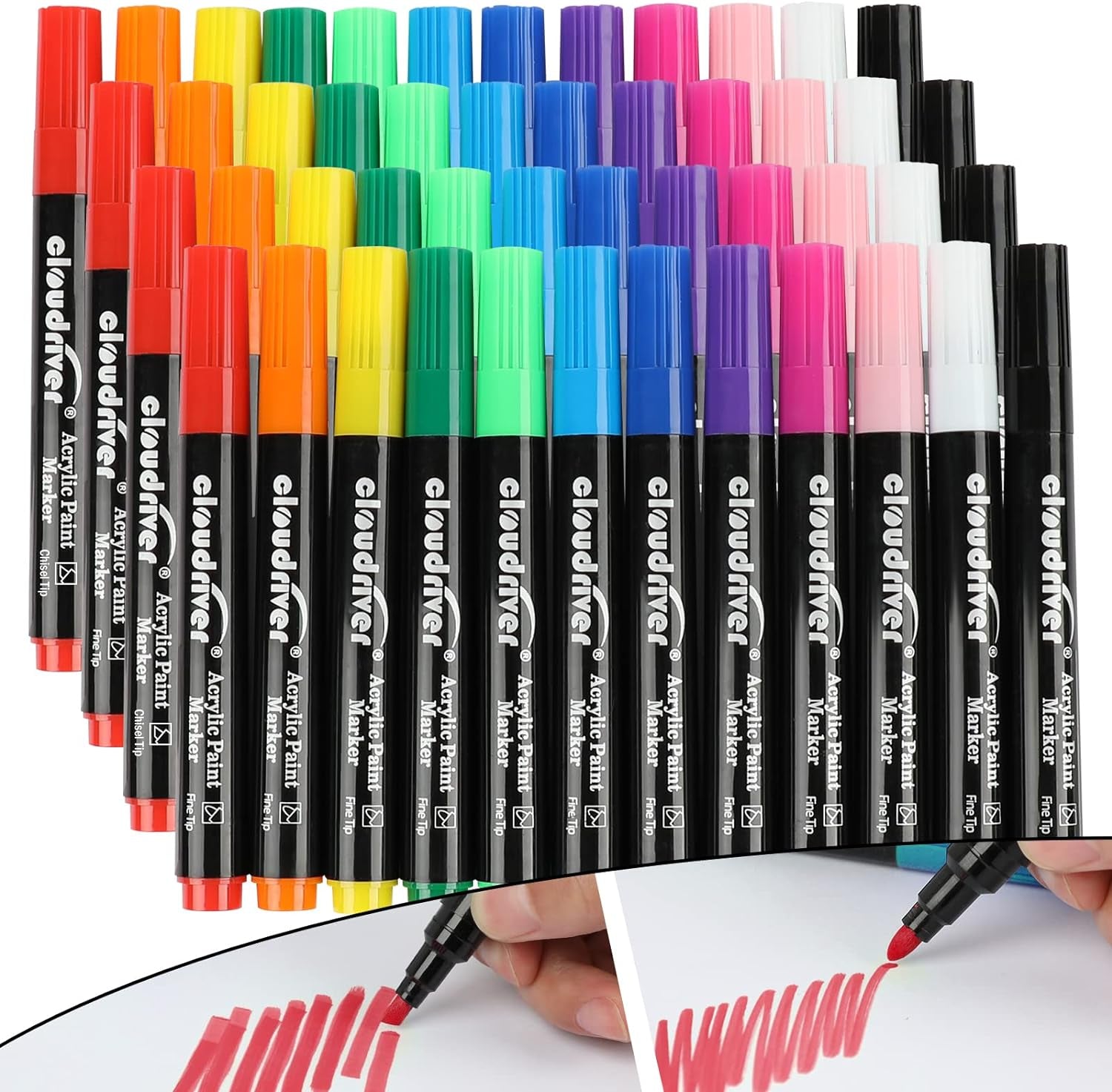 Acrylic Paint Pens, 12 Colors Water-Based Ink Markers, 24 Pack, Double Pack of Fine and Chisel Tip Acrylic Paint Pens for Canvas, Rock Painting, Wood, Glass, Metal, Ceramic, Stone