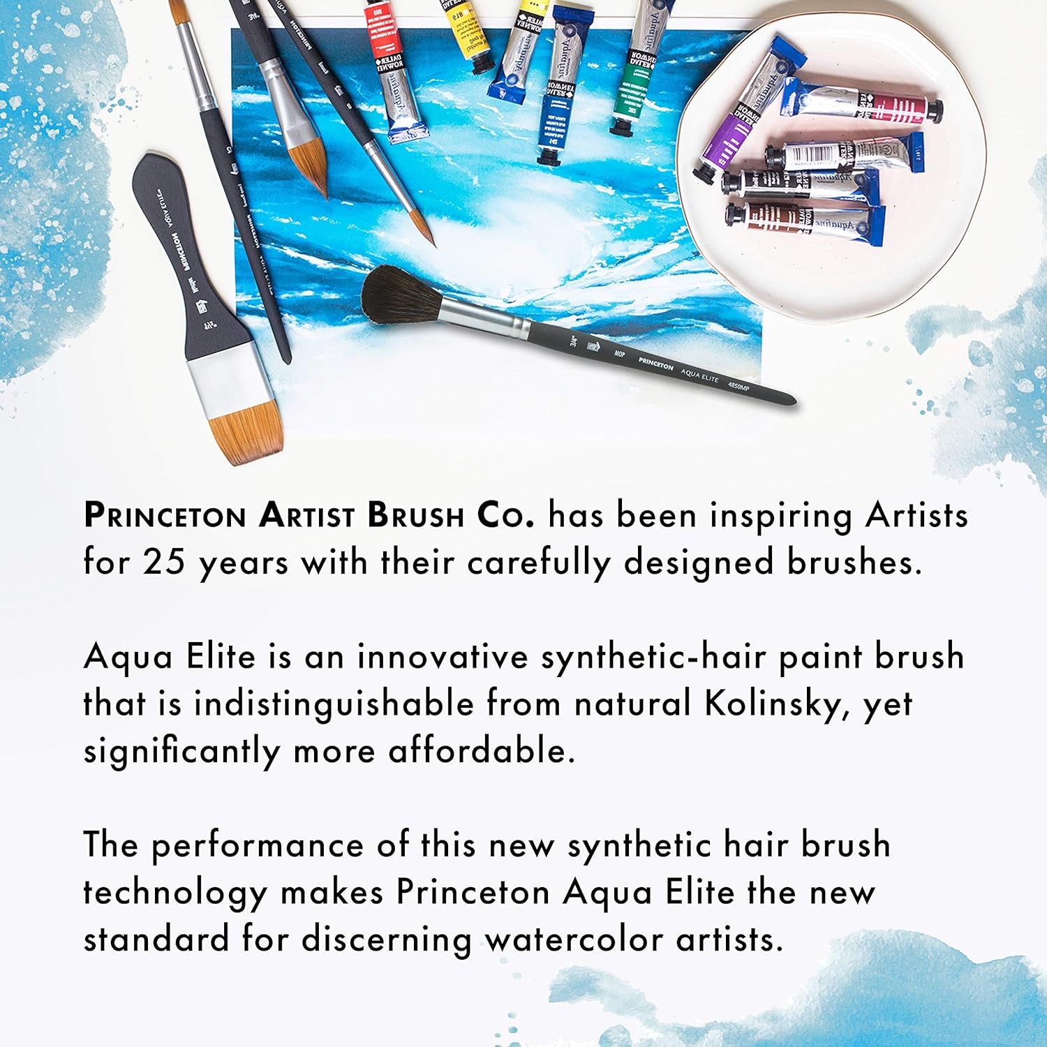 Artist Elite, Brushes for Watercolor Series 4850, 4 Piece Professional Set 400, Matte Black