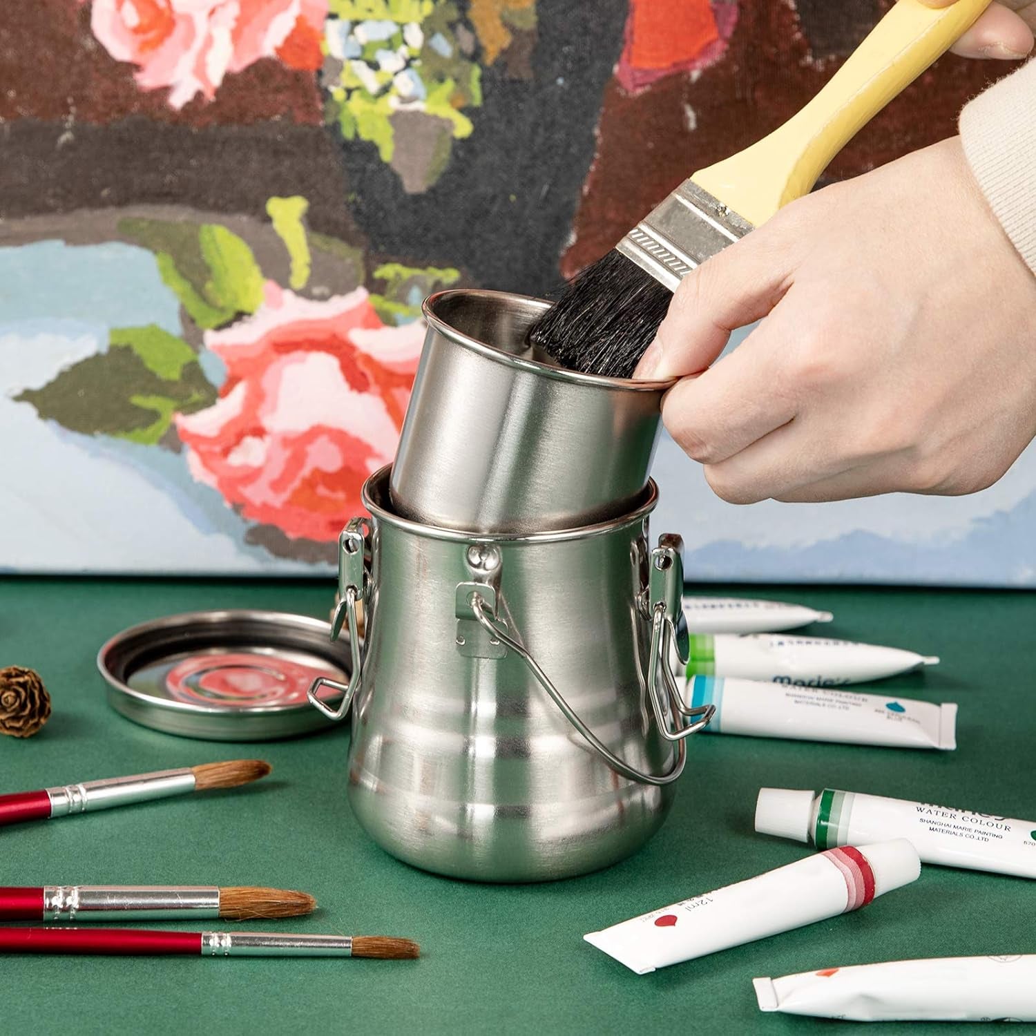 Paint Brush Washer, Airtight Stainless Steel Brush Cleaner for Painting (Medium)