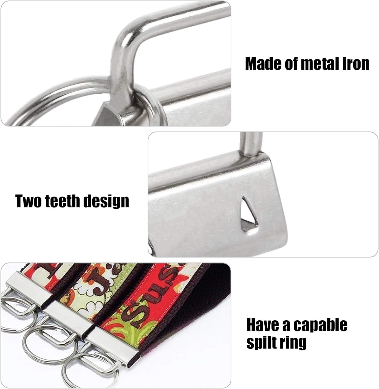 100 Pack Key Fob Hardware 1 Inch Bulk, Silver Tone Key Chain Fob Wristlet with Key Ring for Wristlet Keychain, Key Lanyard, Key Chain Making Hardware Supplies