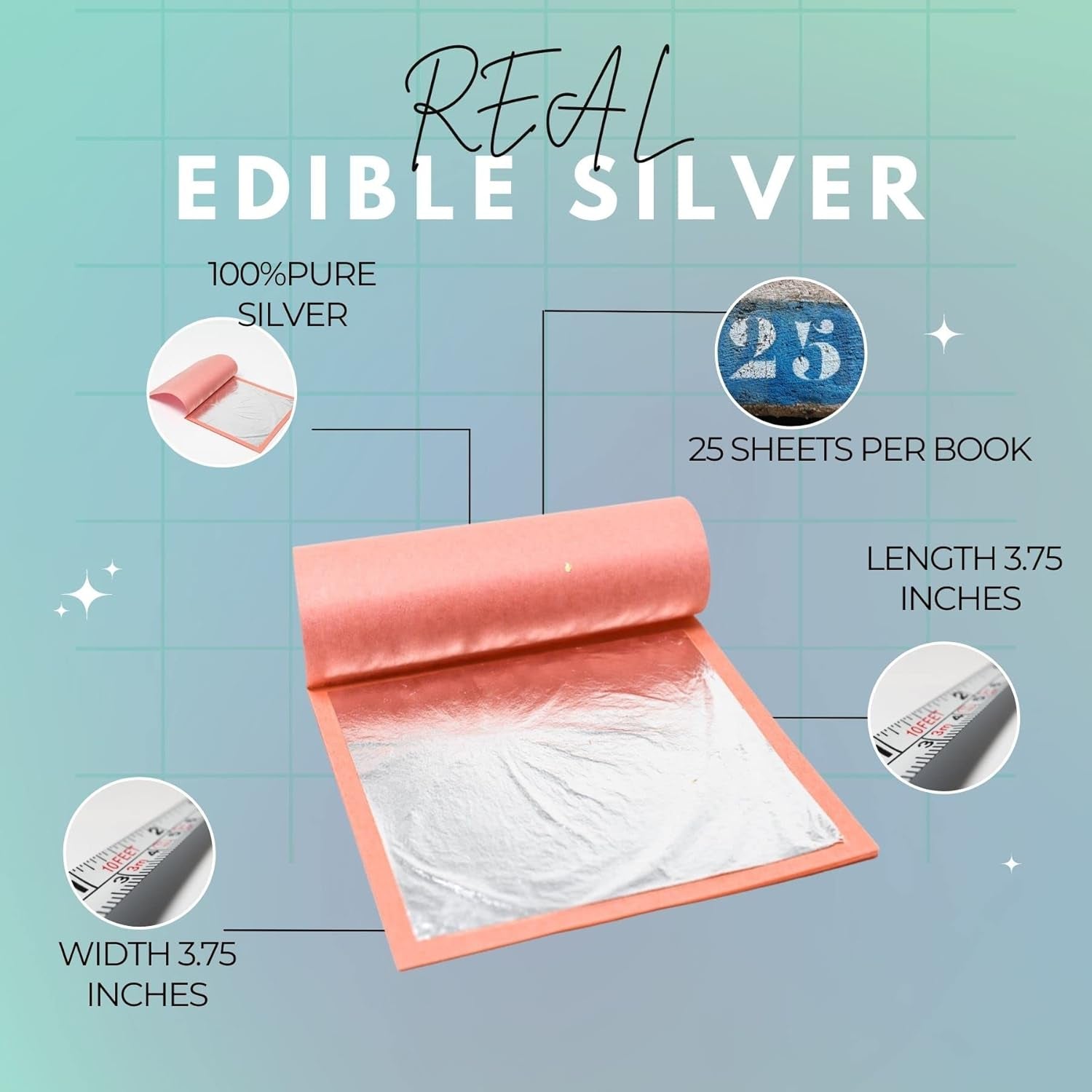 Silver Leaf Loose Sheet 25 Sheets Edible Silver Leaf Each Sheet of Silver Leaf 9.5 Cm by 9.5 Cm, Loose Leaf Silver