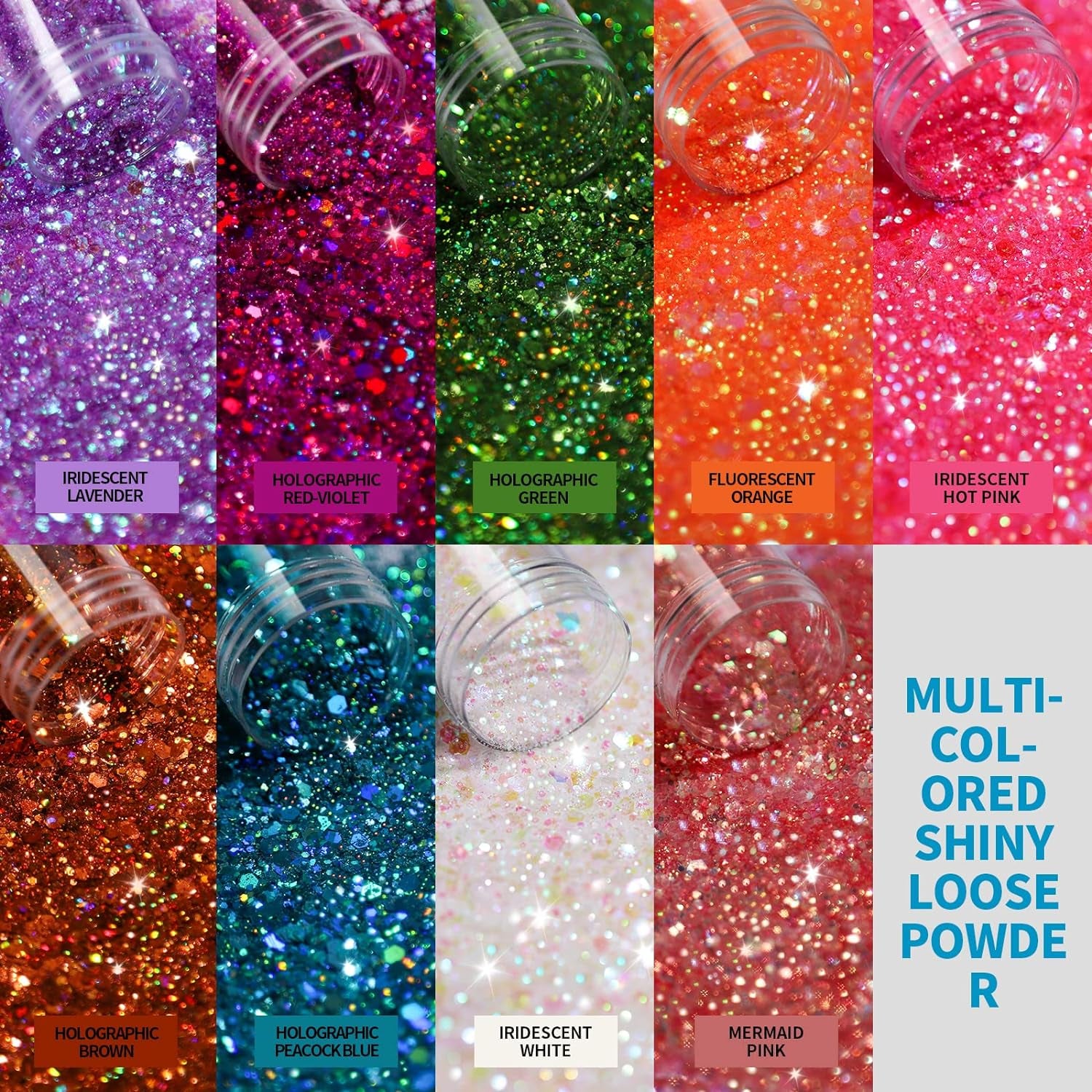 Glitter, Chunky Glitter, 18 Jars Glitter, Mixed Fine Chunky Glitter for Crafts, Craft Glitter for Resin, Holographic Iridescent Glitter Bulk, Glitter for Tumbler DIY Crafts, Total 270G