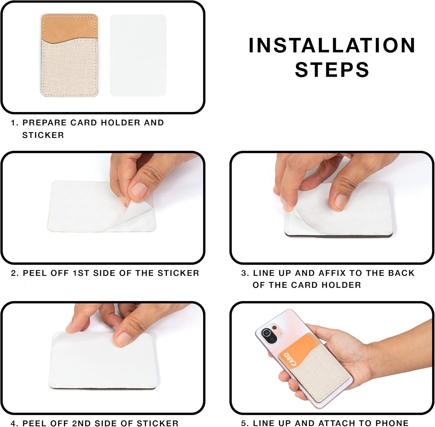 Sublimation Blanks Phone Wallet - PU Leather Card Holder for Back of Phone Stick on Iphone Android HTV Friendly DIY Blanks for Vinyl Projects (Beige Polyester Burlap)