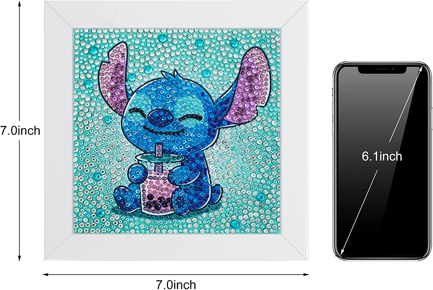 5D Diamond Painting Kit for Kids with Wooden Frame Easy Small Anime Diamond Painting Full Drill Diamond Art Gem Painting for Beginners 7X7 Inch (Stitch)