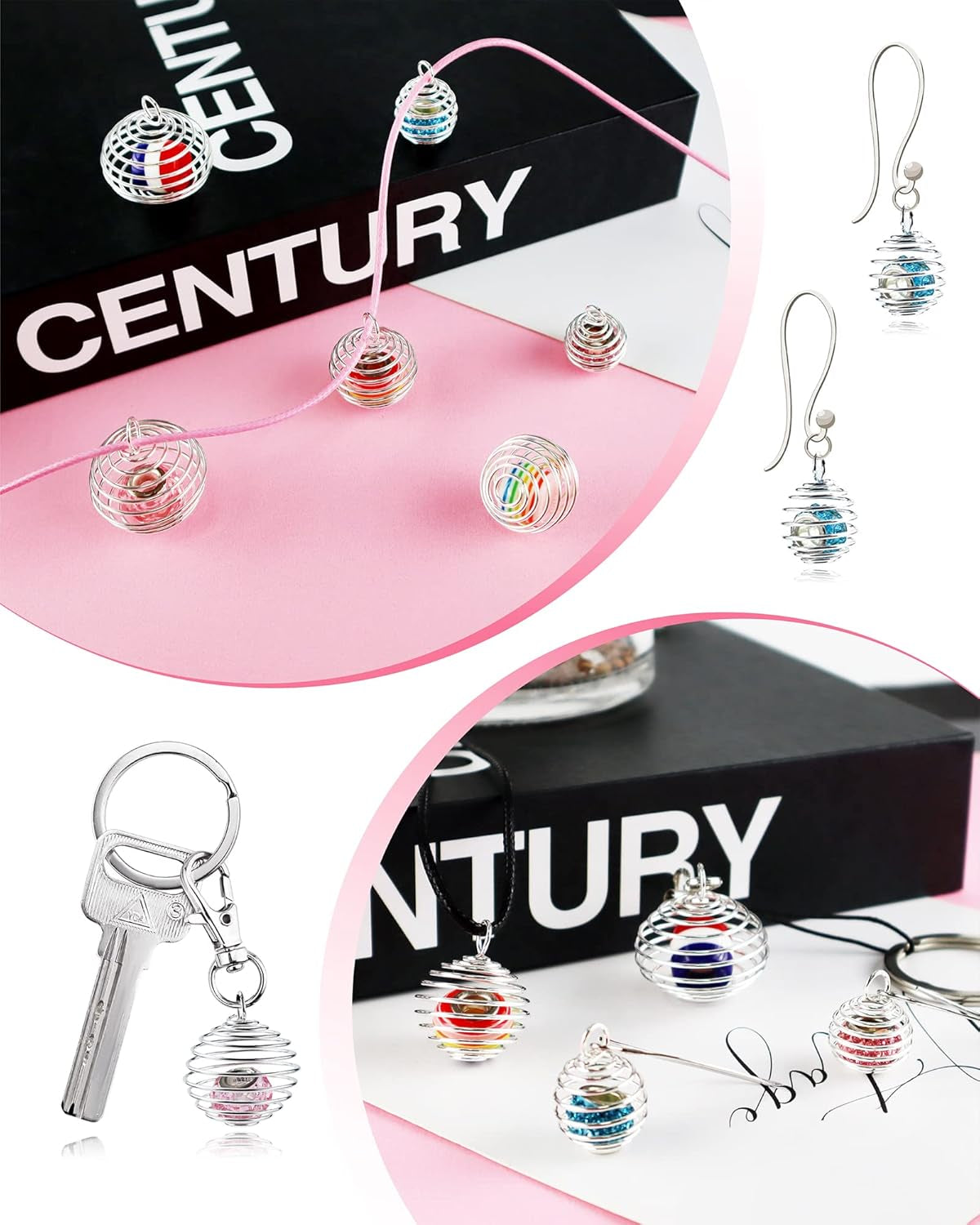 Spiral Bead Cages Pendants, 30 Pcs 3 Sizes Silver Plated Stone Holder Necklace Cage Pendants Findings for Jewelry Making and Crafting