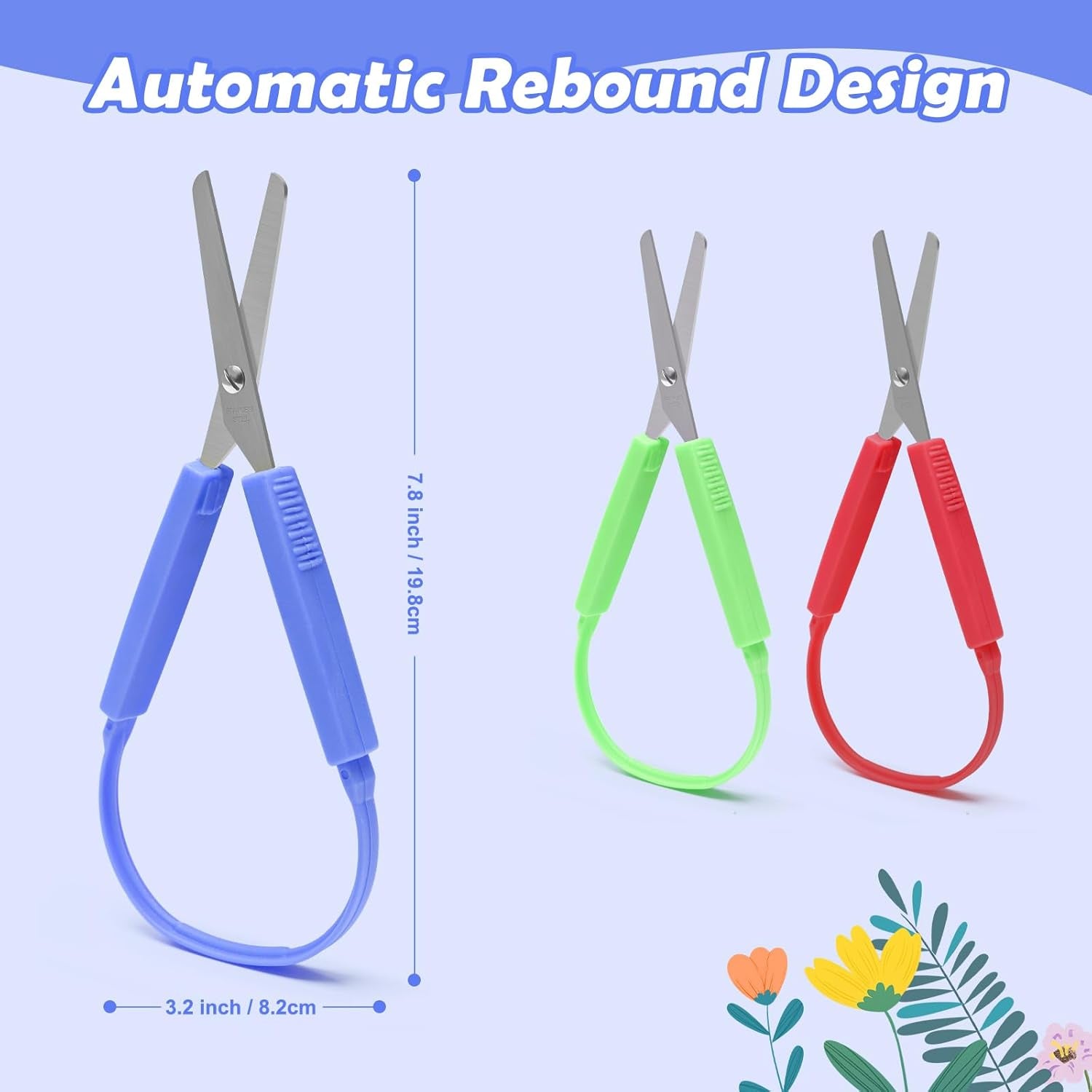3Pcs Loop Scissors,  7.8 Inch Spring Scissors Mini Training Loop Scissors Loop Scissors Colorful Grip Scissors Loop Handle with Easy-Open Squeeze Handles for Special Needs and Elderly