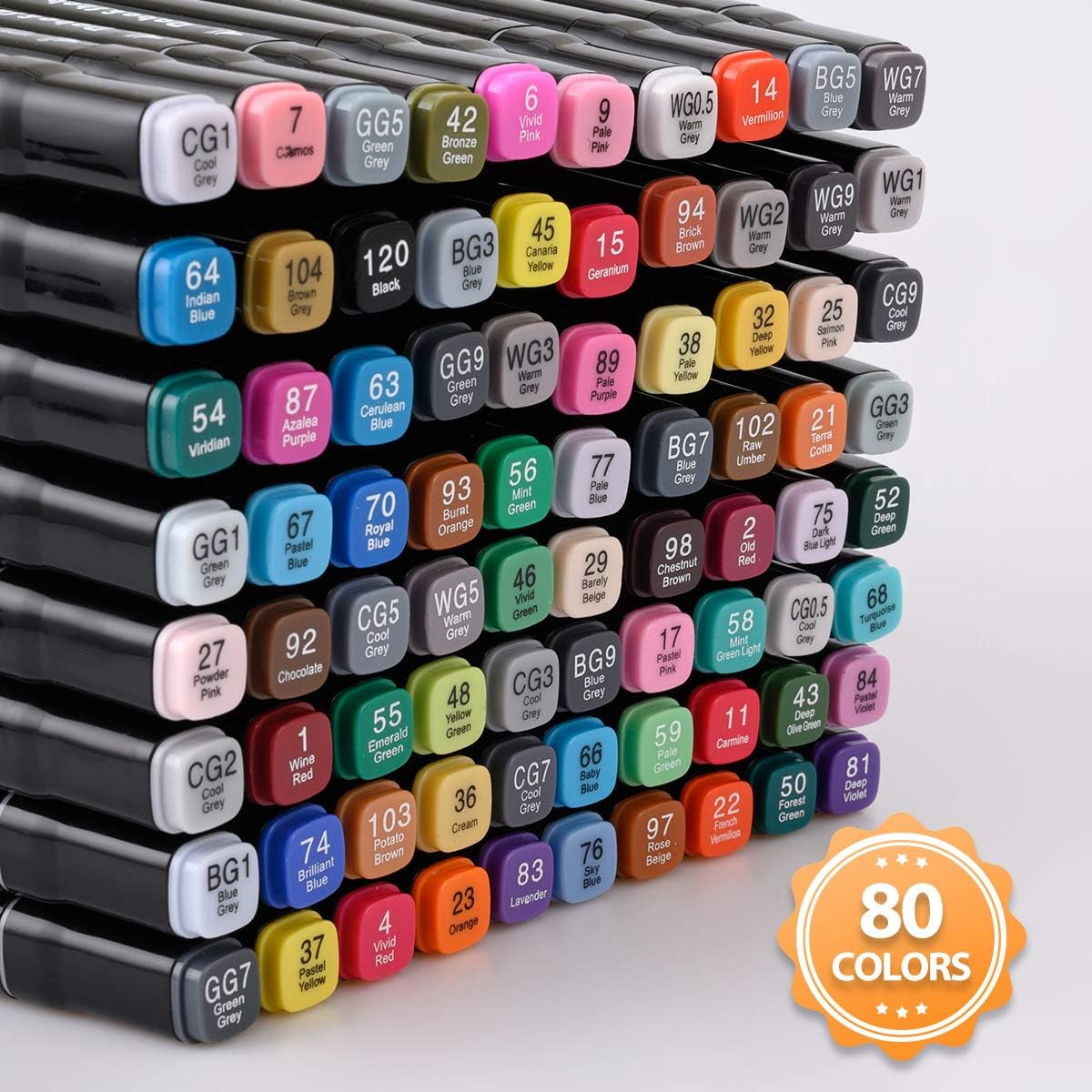 80 Color Alcohol Marker Pens, Bright Permanent Markers for Coloring, Markers for Adults Coloring Book, Wide Chisel and Fine Tip, Dual Tip Design, Equipped with Black Suitcase