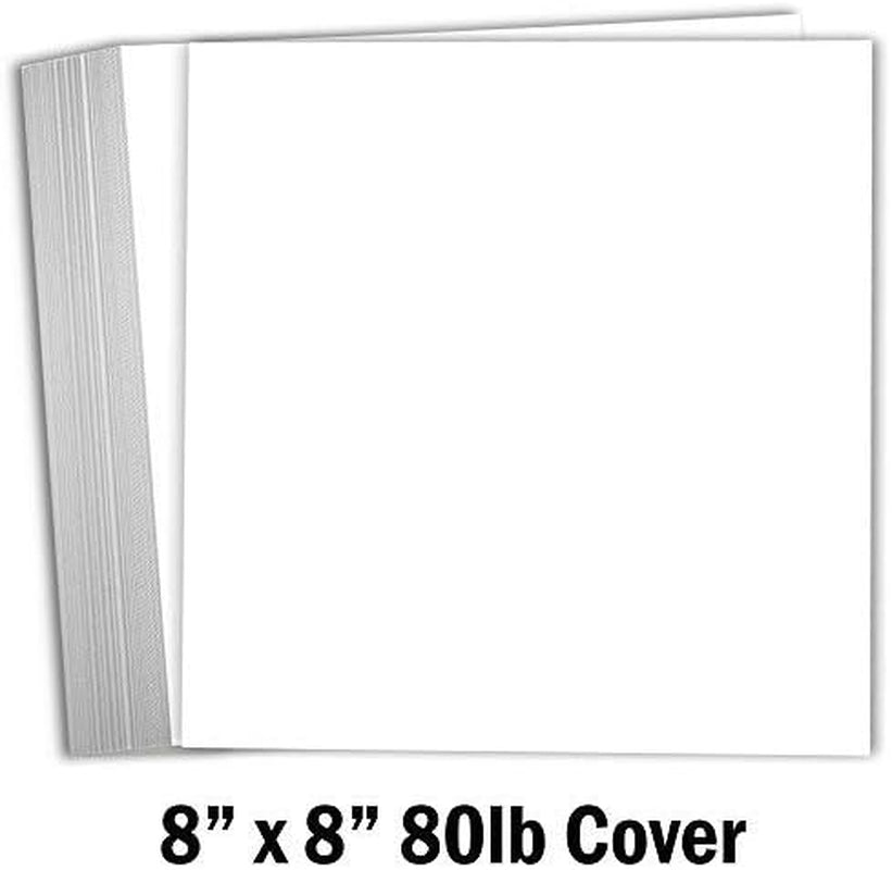 8X8 White Scrapbook Cardstock Paper 80Lb Cover Card Stock 100 Pack (Bright)