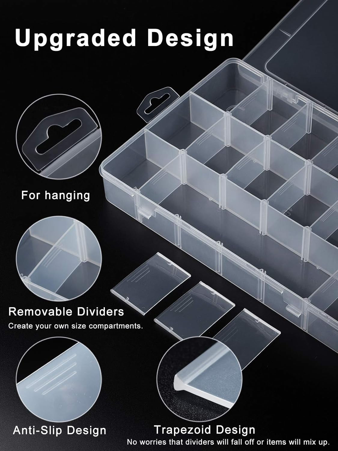 18 Grids Large Plastic Compartment Container, Bead Storage Organizer Box Case with Adjustable Removable Dividers for Jewelry Craft Tackles Tools, Size 11.7 X 7.7 X 1.7 In, White