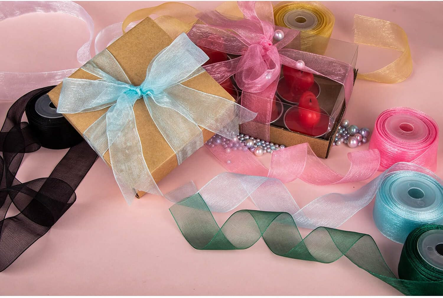 6 Color 1 Inch Wide 60 Yards Sheer Chiffon Ribbon Organza Satin Ribbon Craft Ribbon for Gift Wrappping, Decoration