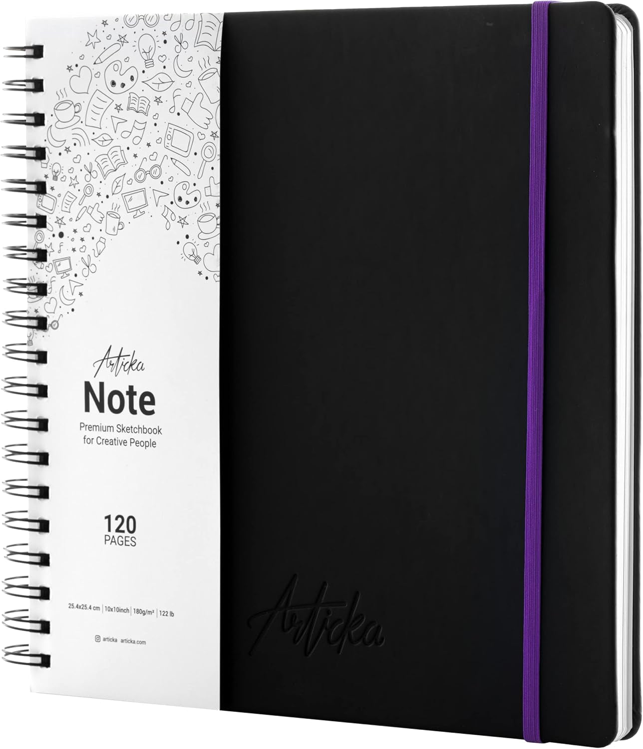 Note Spiral Bound Hardcover Sketchbook – Square Hardbound Sketch Journal - 8X8 Inch Art Book - 120 Pages - Elastic Closure - 180GSM Premium Paper - Ideal for Pencils, Graphite, Charcoal, Pen