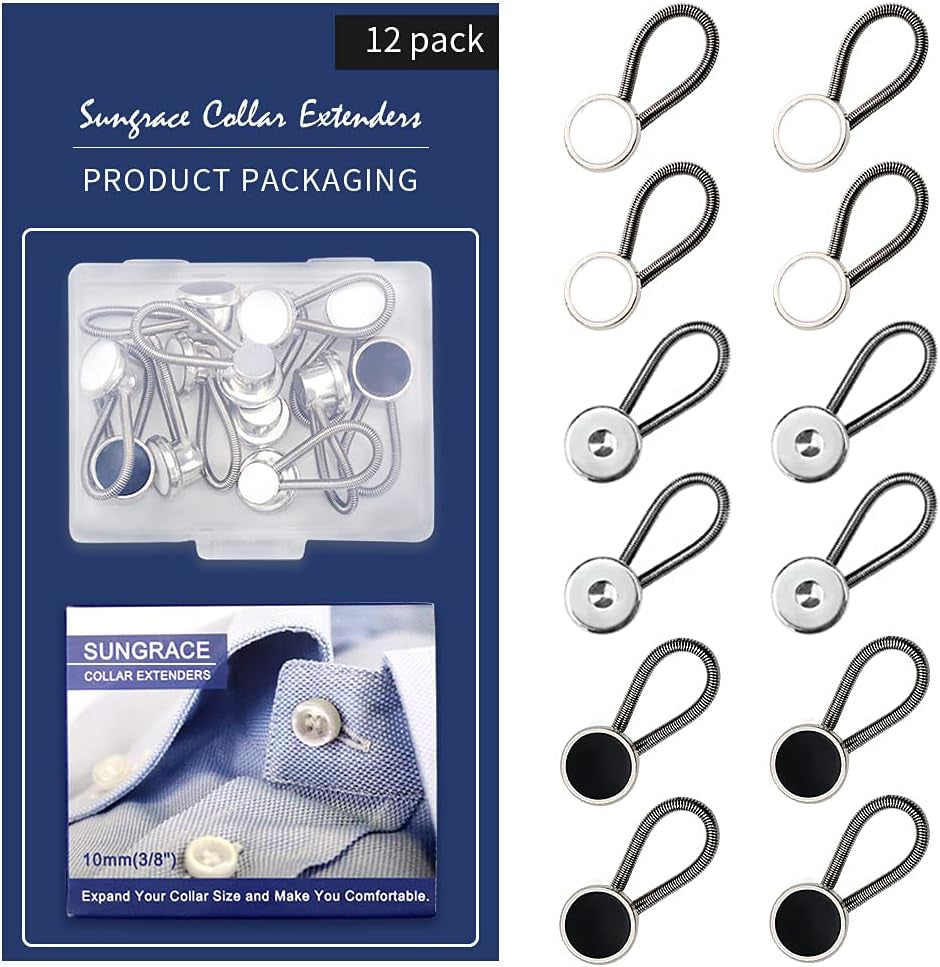 Metal Collar and Buttons Extenders for Shirt Dress Trouser Coat (12 Pack)