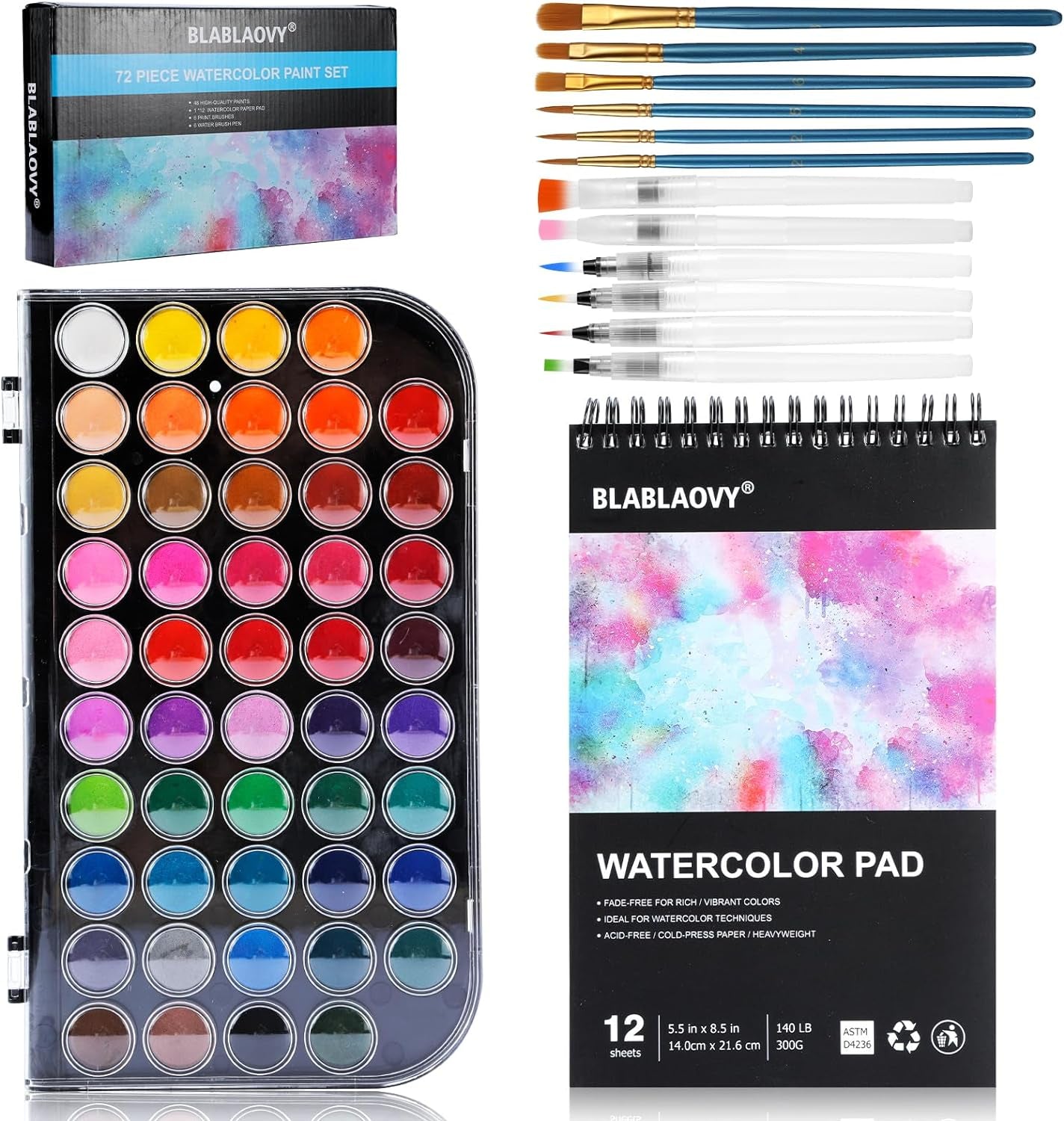 Watercolor Paint, 48 Colors Washable Watercolor Paint Set with a Brush a Refillable Water Brush Pen and Palette, Non-Toxic Water Color Paints Sets for Kids Adults Artists Children Students Beginner