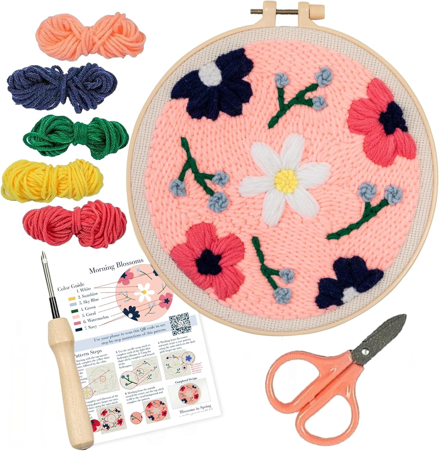 Punch Needle Kit. Includes Embroidery Patterns, Embroidery Fabric, Embroidery Hoop, and Punch Needle Kits. Punch Embroidery Kit and Beginner Tool Kit - Punch Needle Kits Adults Beginner.