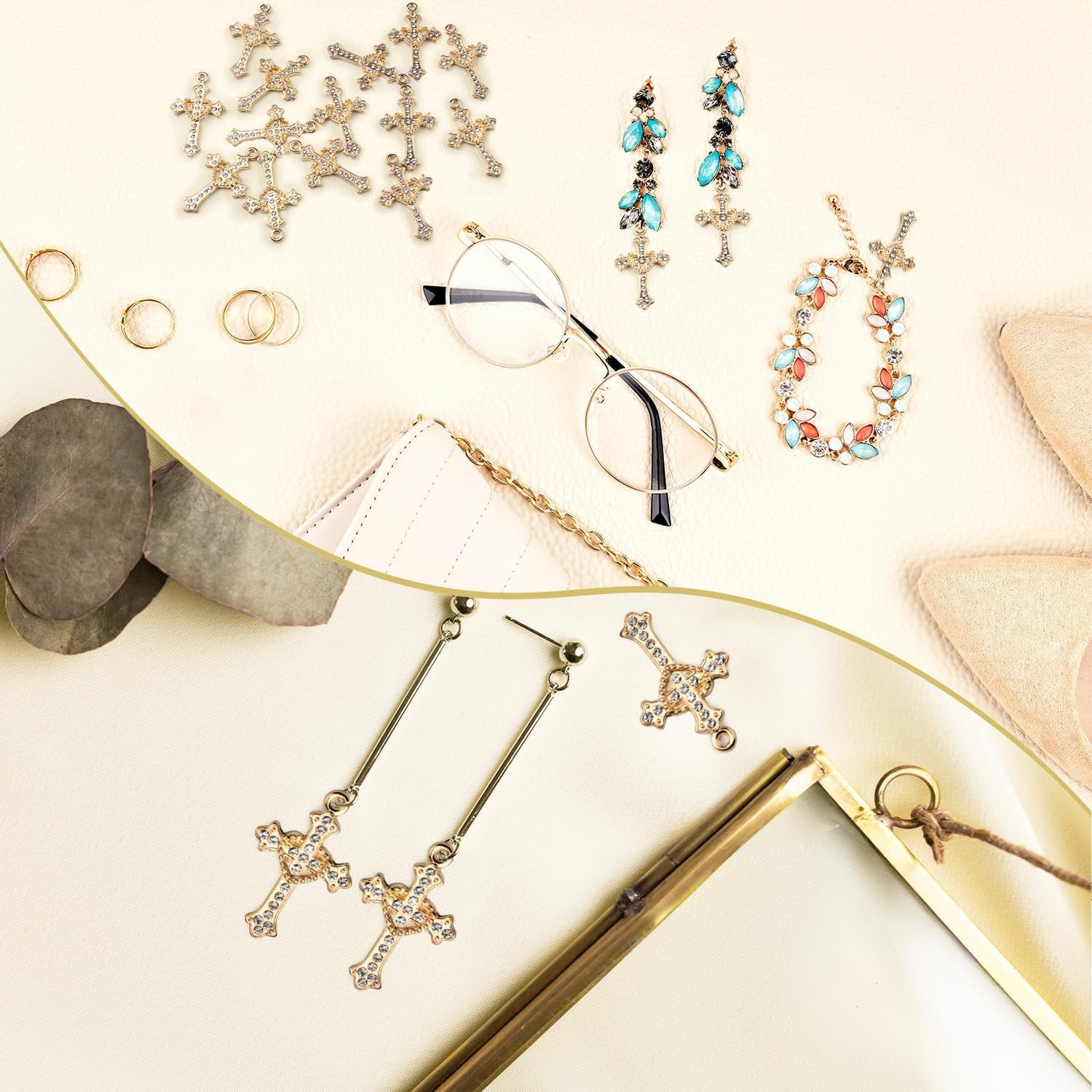 Cross Charms Rhinestone Alloy Cross Pendants Beads 40 Pcs Link Religious Virgencita Charms Small Crosses for Bracelets Jewelry Making Rosary Necklaces Earrings DIY Crafts