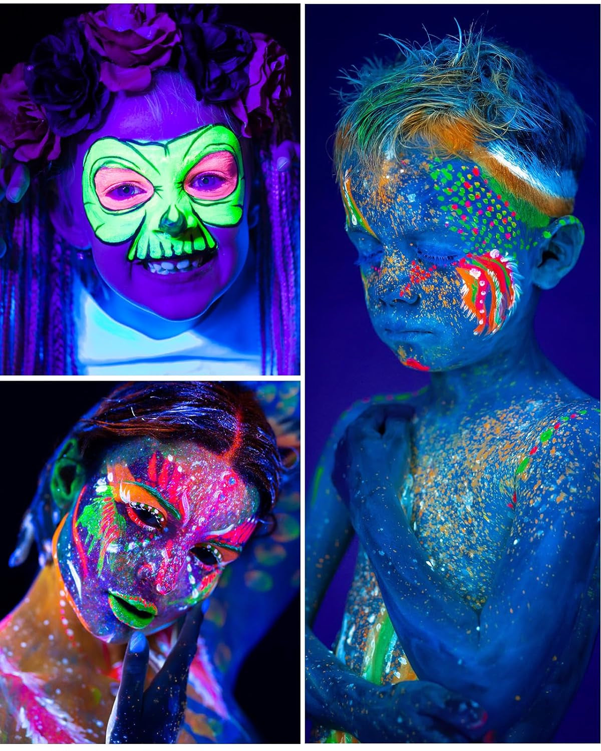 14 Pcs Glow in the Dark Face Paint,  Black Light Neon Face &amp; Body Paint, Halloween Masquerade Makeup Sticks, Fluorescent Crayons Kit for Kids