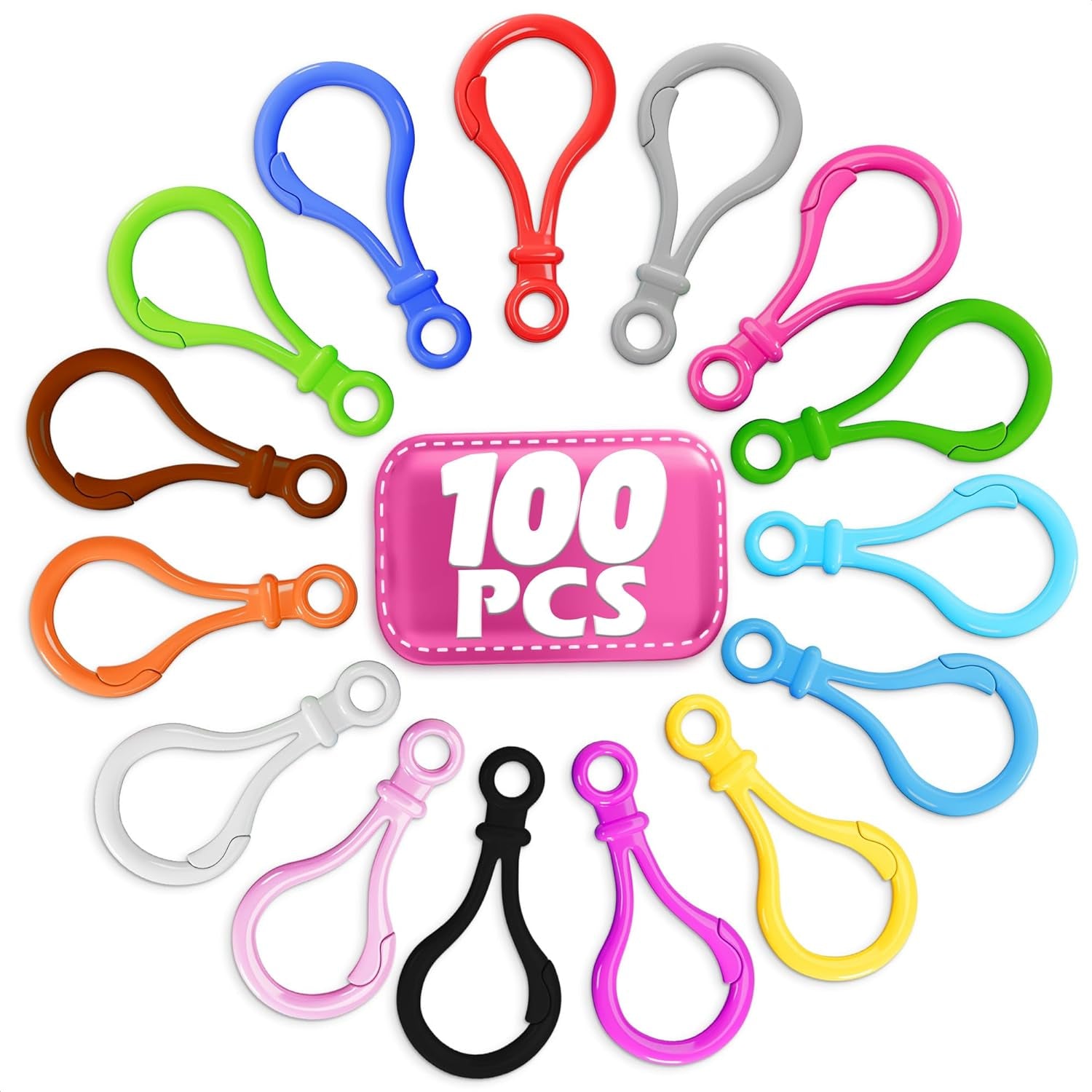100Pcs Plastic Keychain Clips for Crafts - Lobster Claw Clasps for Keychains for Crafts Plastic Keychain Clip for Backpack - Clip Keychain Hooks Lanyard Snap Hooks and Clasps for Jewelry Making