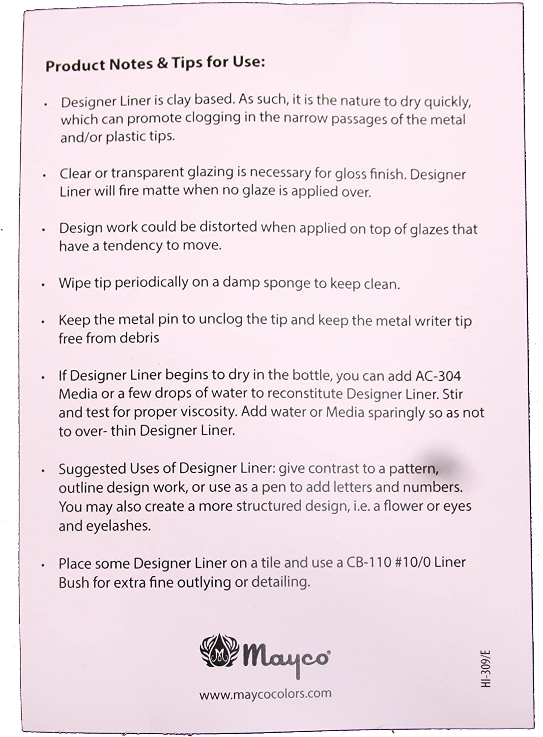 Designer Liner Ceramic Glaze Writers - 1.25 Ounce Each, Kit of All 10 Colors plus Free Instructional Booklet