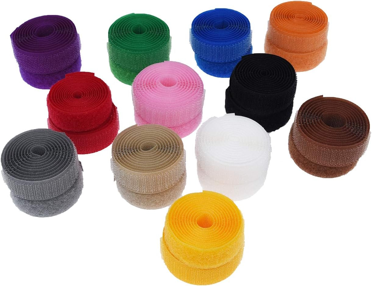 12 Colors 24 Yards Sew on Hook and Loop Tape Fastening Nylon Fabric Tape with Non-Adhesive for DIY Craft Interlocking Tape Sewing Fasteners (3/4'' Wide, 1 Yard Hook + 1 Yard Loop) for Each Color