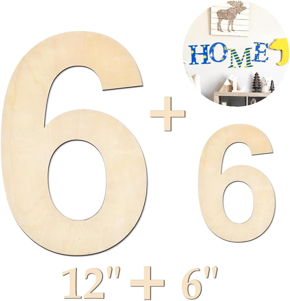 Large Wooden Number 5, Unfinished Wood Crafts Wood Numbers Letters for DIY Craft Projects, Birthday, Party, Wedding Decorations, Big Wooden Numbers 12 Inch and Small Wooden Numbers 6 Inch (2Pcs/Set)