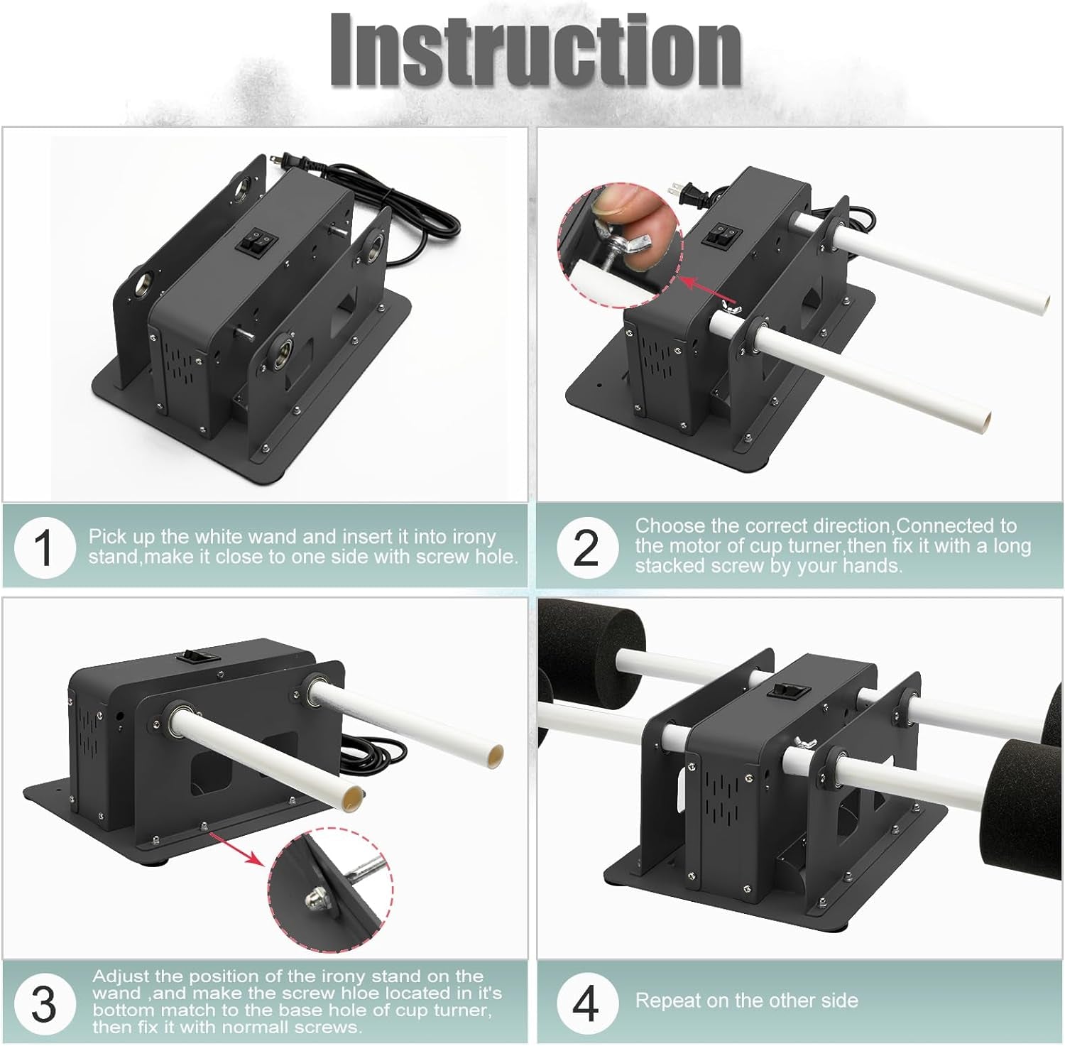 Creative Cuptisserie 4 Cup Turner Tumbler Steel Frame Cup Spinner Machine for Drying Epoxy Resin DIY Rotisserie Motor Rotator Kit to Personalize Tumbler Spinner Crafts at Home