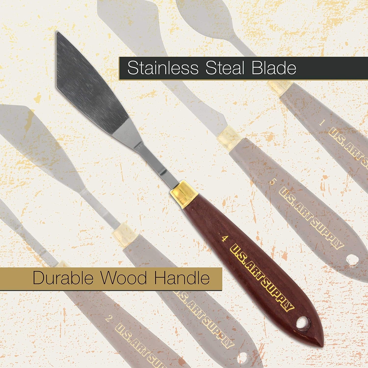 5-Piece Artist Stainless Steel Palette Knife Set - Wood Hande Flexible Spatula Painting Knives for Color Mixing Spreading, Applying Oil, Acrylic, Epoxy, Pouring Paint on Canvases, Cake