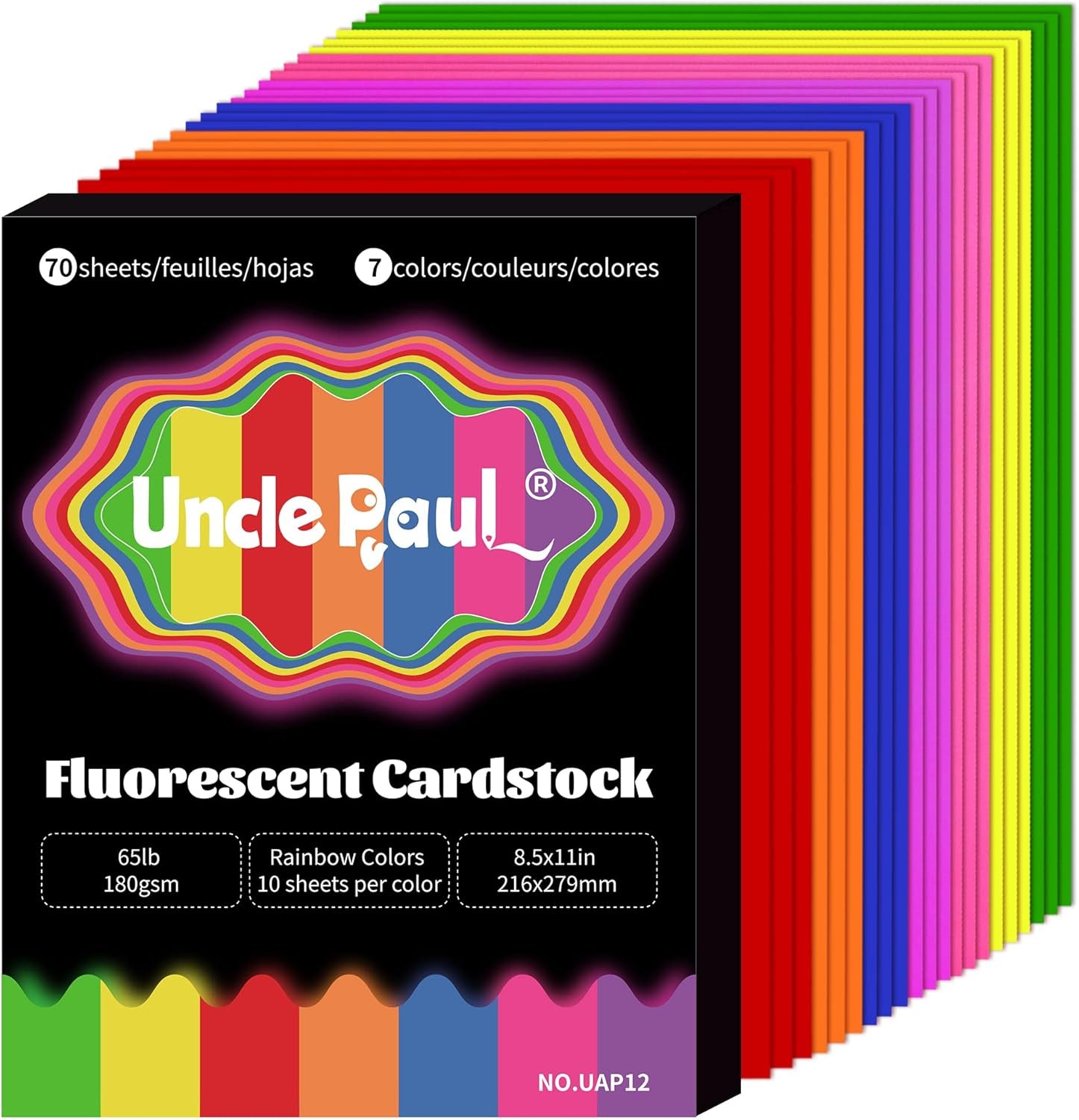 Bright Color Paper Colorful Cardstock - 8.5’’ X 11’’ Letter Paper Size 65Lb Cover Card Stock Rainbow Colors Paper 70 Sheets Perfect for Scrapbooking, Crafts, Business Cards 180Gsm UAP12