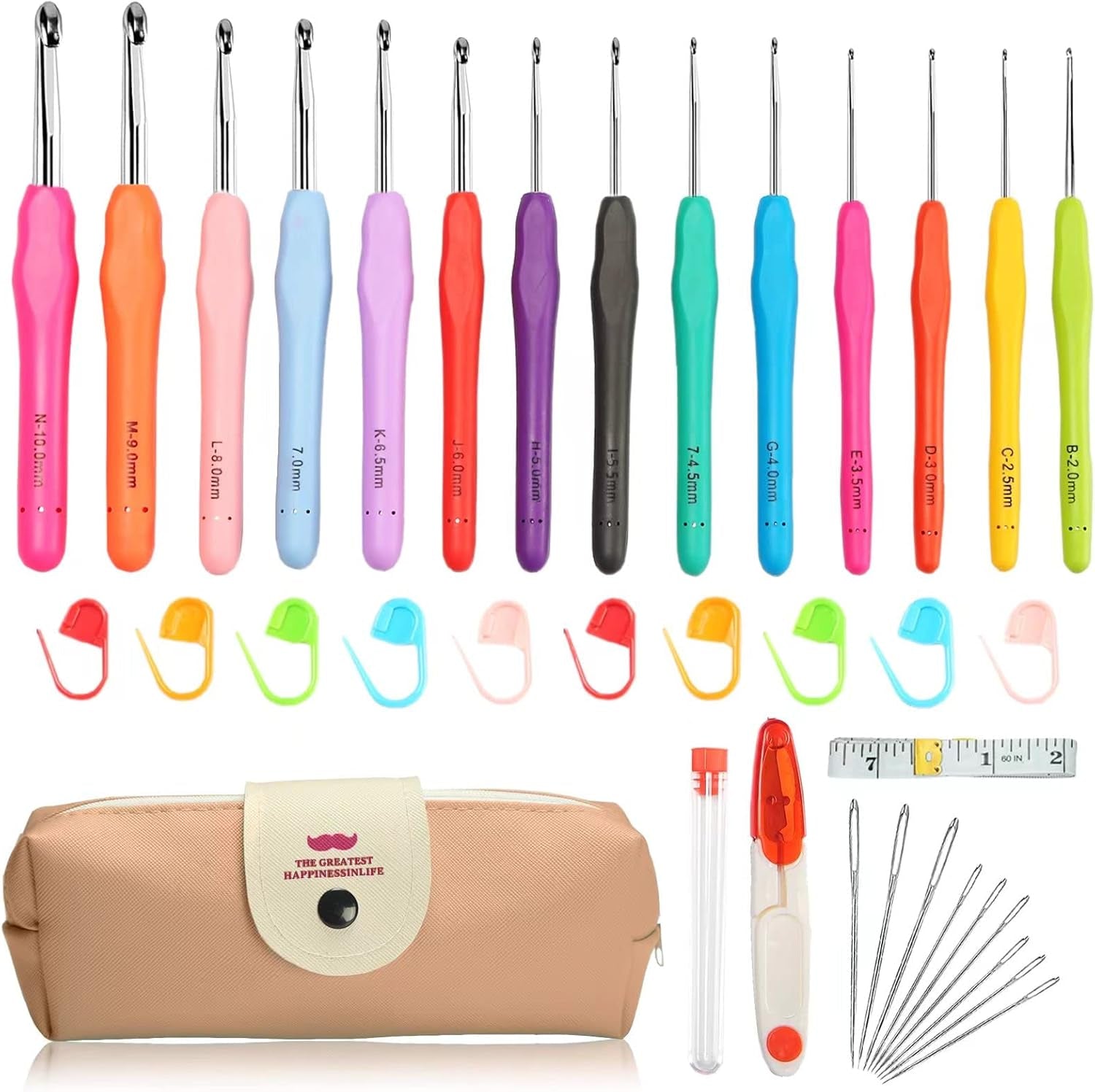 Crochet Hooks Set, 14 Size (2Mm-10Mm) Ergonomic Crochet Needle with Storage Case, Crochet Hooks for Arthritic Hands, Extra Long Knitting Needles (Blue)