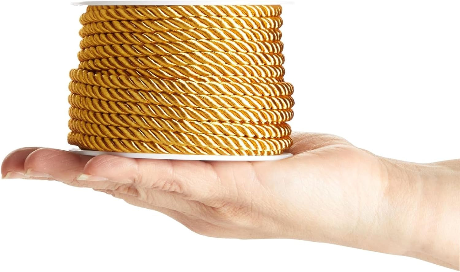 36 Total Yards 5Mm Twisted Gold Cord for Crafts, Gold Rope Ribbon for Sewing, Upholstery Trim,Household Decorations, 2 Rolls of 0.2" Reinforced Polyester Cordage, 18 Yards per Roll
