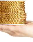 36 Total Yards 5Mm Twisted Gold Cord for Crafts, Gold Rope Ribbon for Sewing, Upholstery Trim,Household Decorations, 2 Rolls of 0.2" Reinforced Polyester Cordage, 18 Yards per Roll