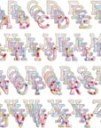 104 Pcs Pearls Rhinestone English Patches A-Z Glitter Pearl Sew on Patches Iron on Letters for Clothing Alphabet Applique Pearl Beaded Letter Patches for DIY Crafts Clothes, 4 Styles