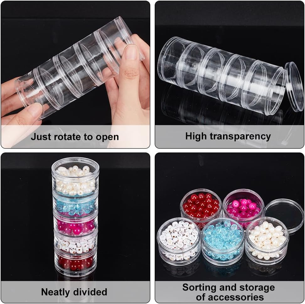 15G/15ML Stackable round Plastic Containers 5 Column(5 Layer/Column) Bead Storage Jars for Seed Beads, Nail Art Glitters, Diamond Drills