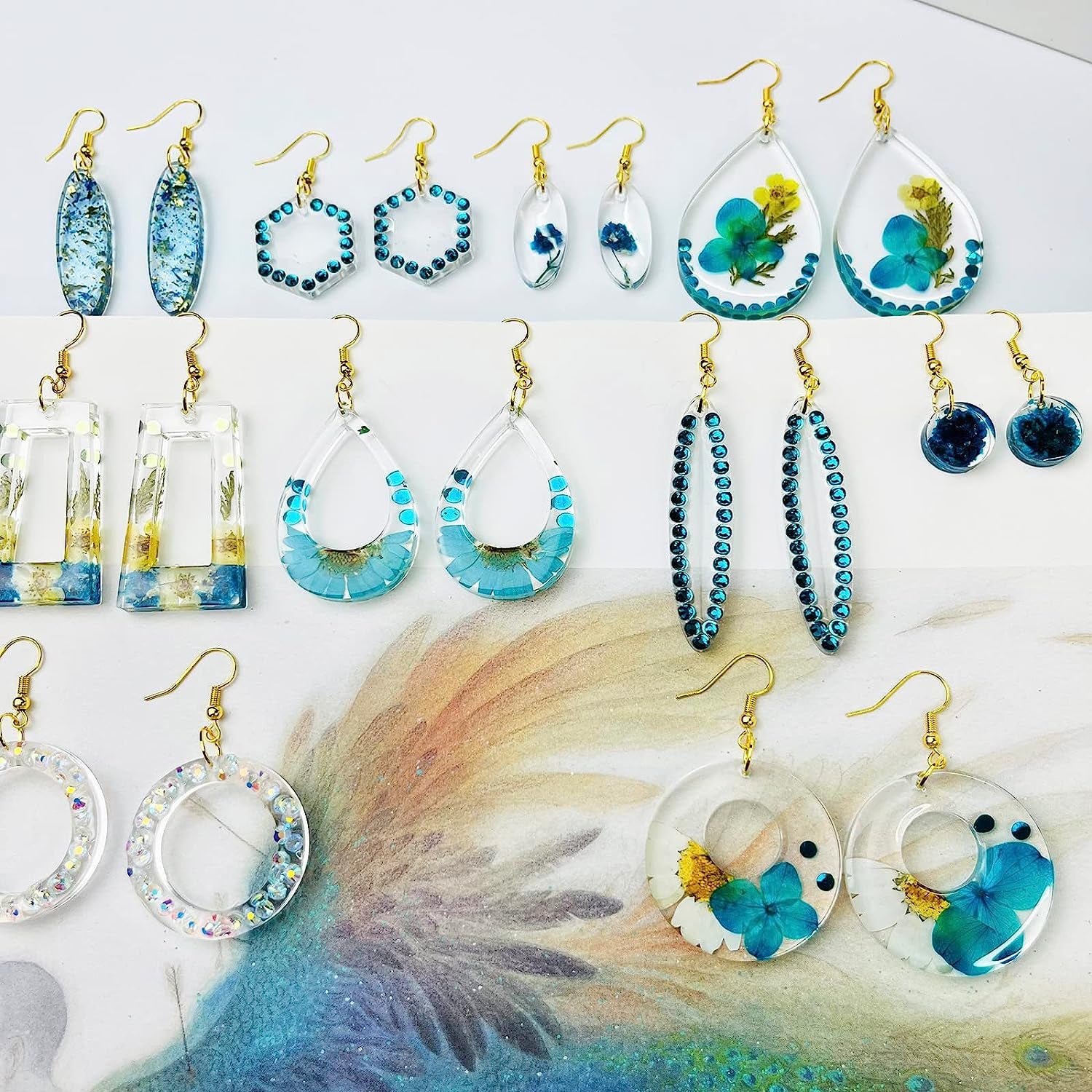 10Pcs Resin Earring Mold,Silicone Resin Jewelry Molds Set for Epoxy Resin Dangle Pendant Molds for Women
