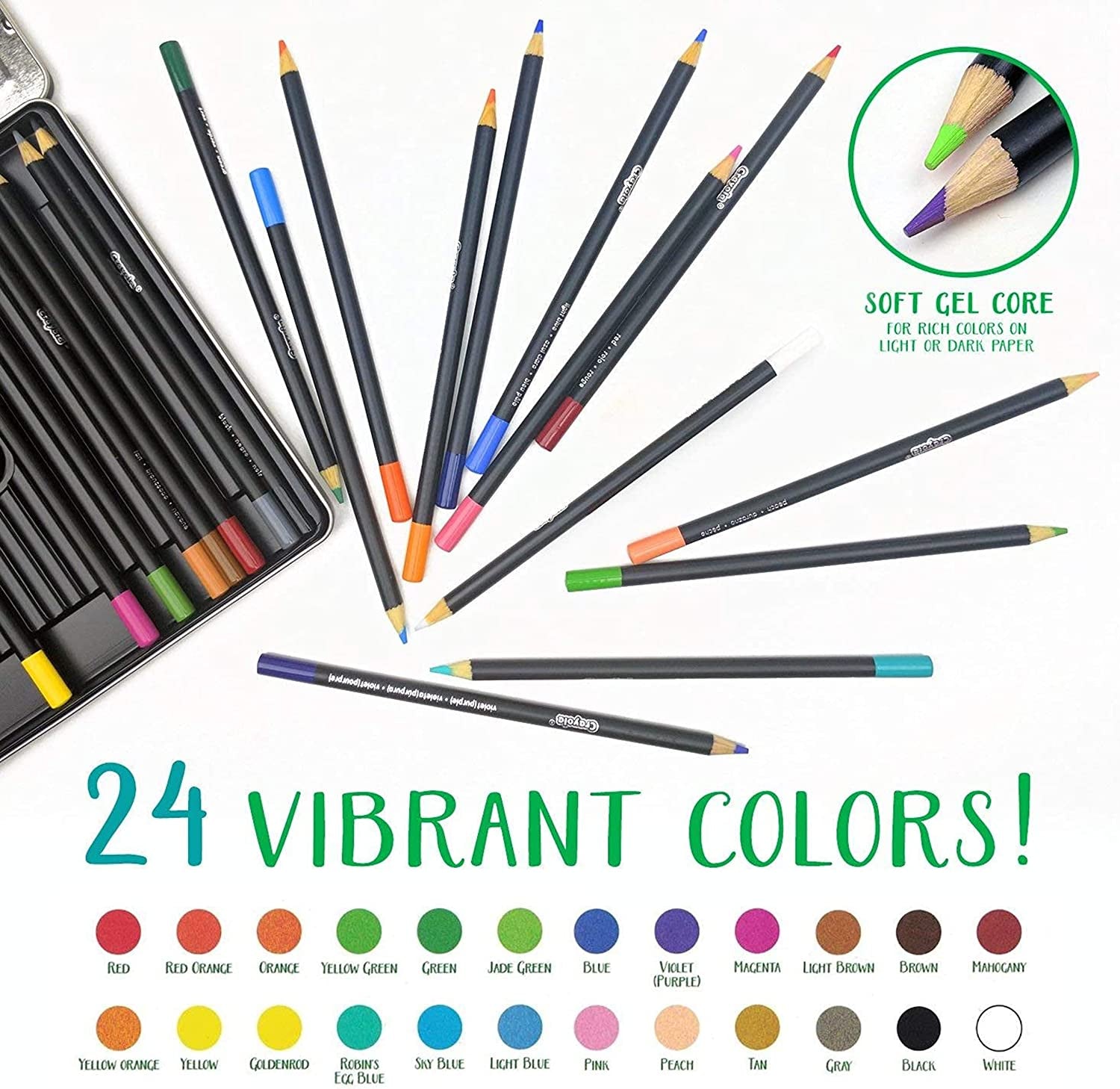 Signature Blend & Shade Soft Core Colored Pencils in Tin, Gift - 24 Count, Blend & Shade Colored Pencils