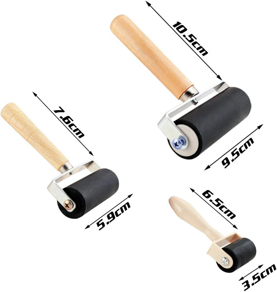 3 Pack Rubber Roller Brayer Rollers, Art Craft Roller for Print,Ink,Stamping Tools, 4 Inch, 2.4 and 1.4 Inch