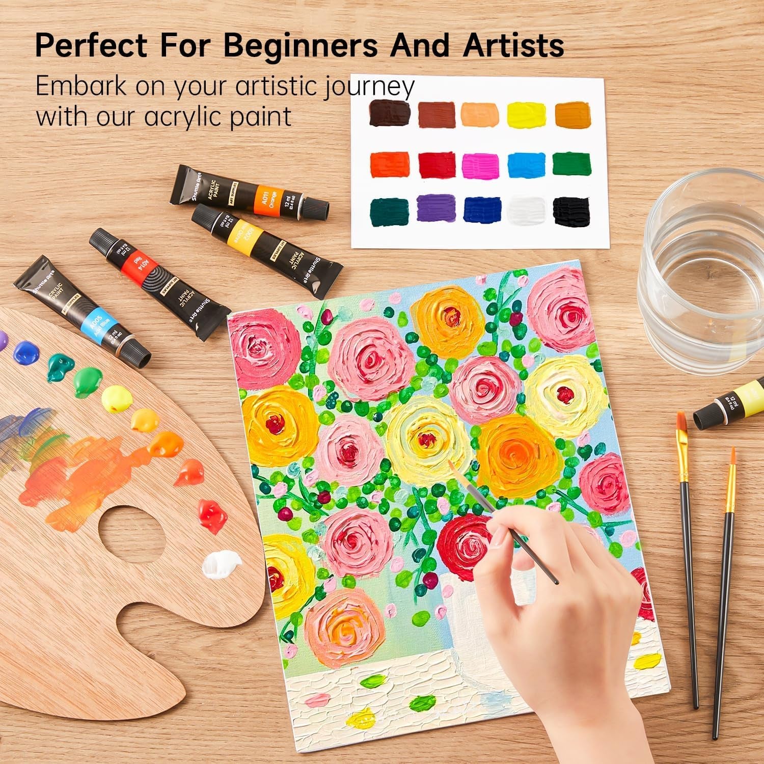 Acrylic Paint Set, 16 X12Ml Tubes Artist Quality Non Toxic Rich Pigments Colors Great for Kids Adults Professional Painting on Canvas Wood Clay Fabric Ceramic Crafts