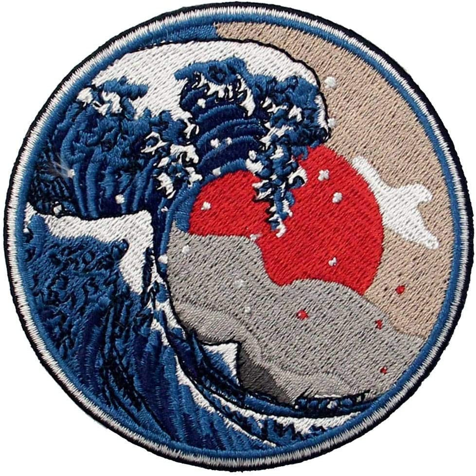 Great Wave off Kanagawa Patch Embroidered Applique Badge Iron on Sew on Emblem