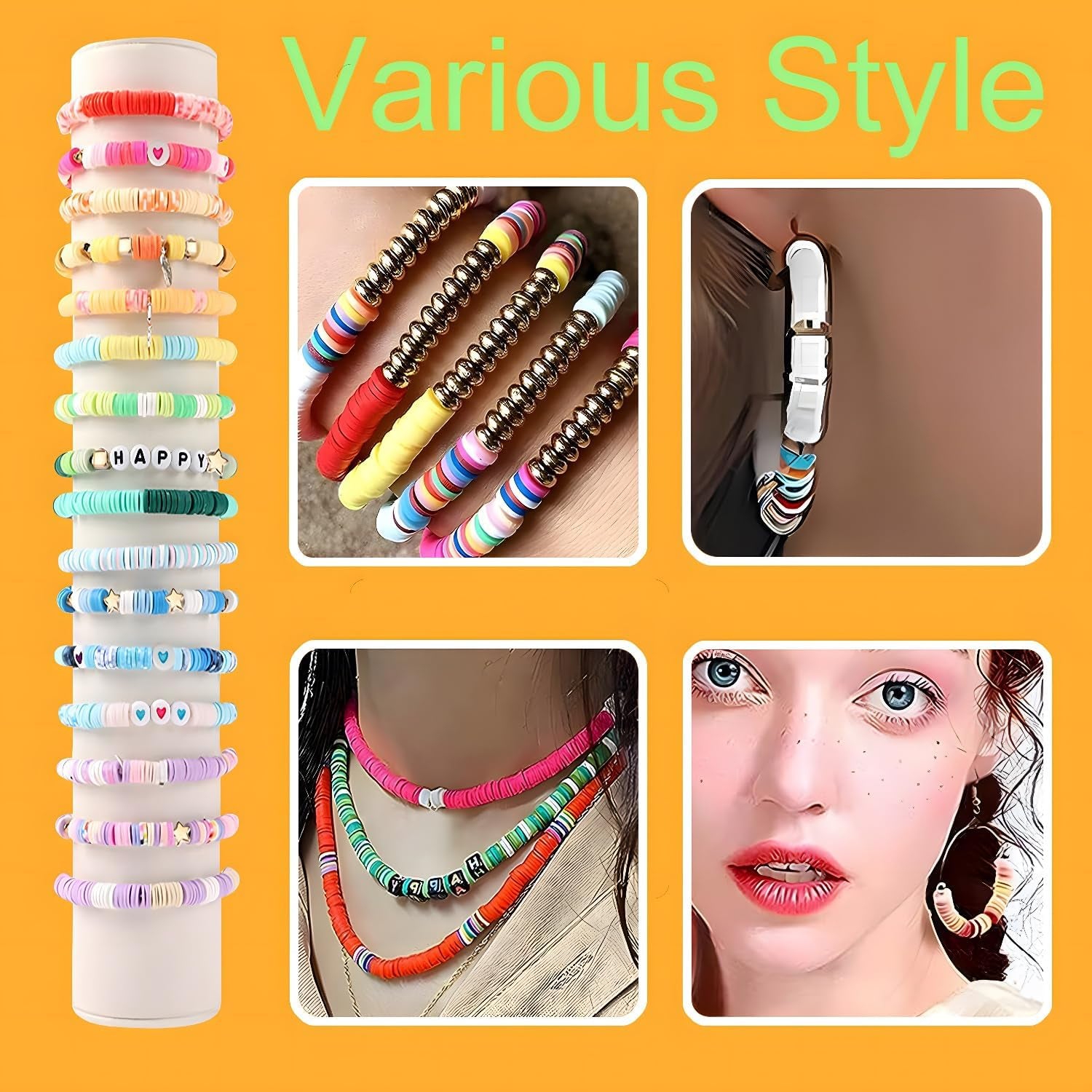 4300+ Clay Beads Bracelet Making Kit,24 Colors Flat Preppy Beads for Friendship Bracelets,Polymer Heishi Beads with Charms,Gifts Crafts Set for Girls 8-12