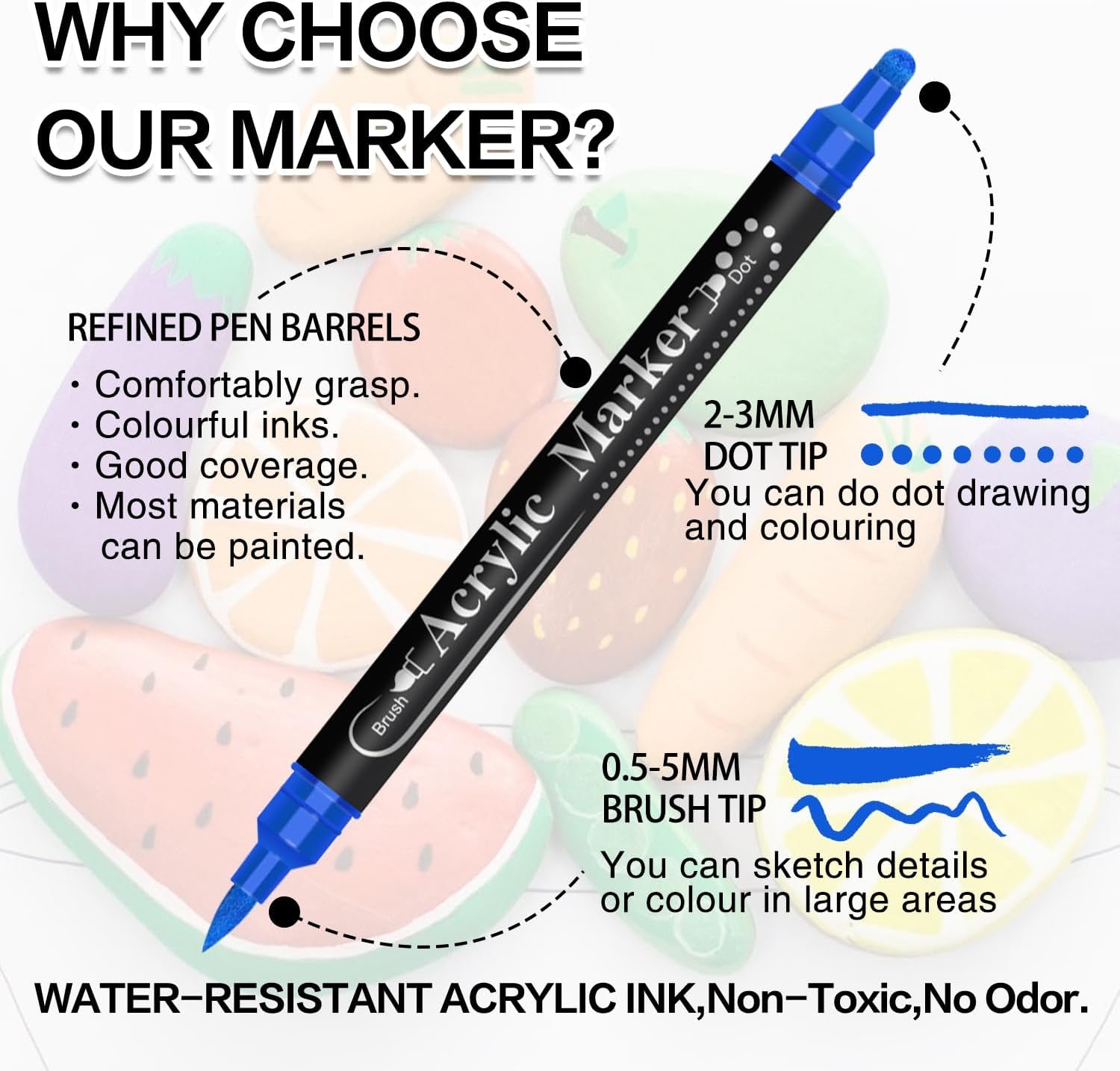 Dual Tip Acrylic Paint Pens, 26 Colors, Medium and Brush Tips, Ideal for Rock Painting, Ceramic, Wood, Plastic, Calligraphy, Scrapbooking, Card Making, DIY Crafts