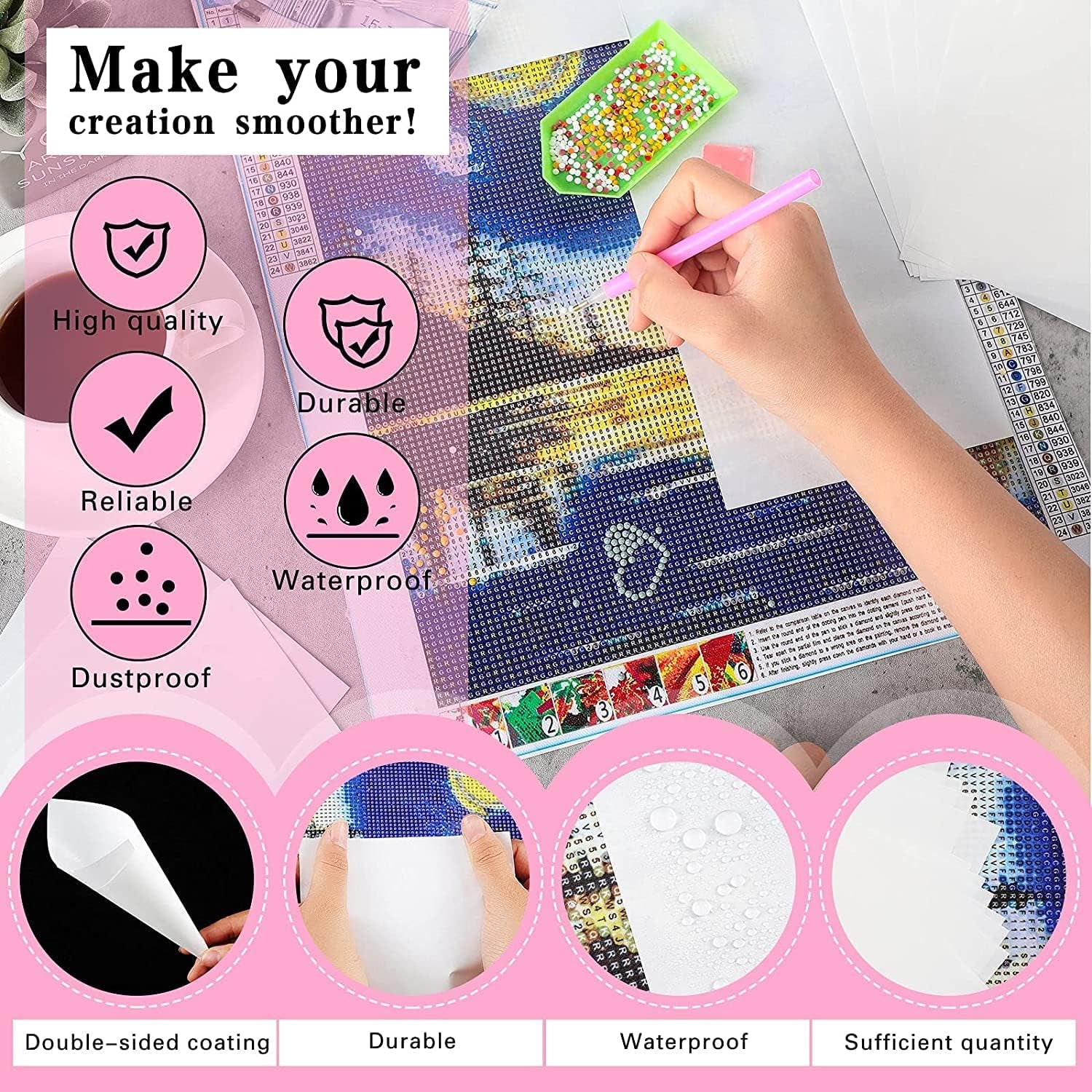 300 Pieces Diamond Painting Release Paper 15 X 15Cm and 15 X 10Cm Non-Stick Silicone Release Paper Double-Sided 5D Diamond Painting Accessories Cover Replacement Paper