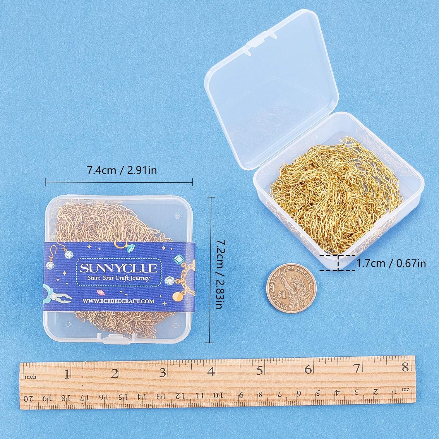 32Feet Gold Paperclip Chains Link Spool Bulk Necklace Length 7.6Mm Width 2.6Mm for Women Jewelry Necklace Bracelet Pendant Making, Golden