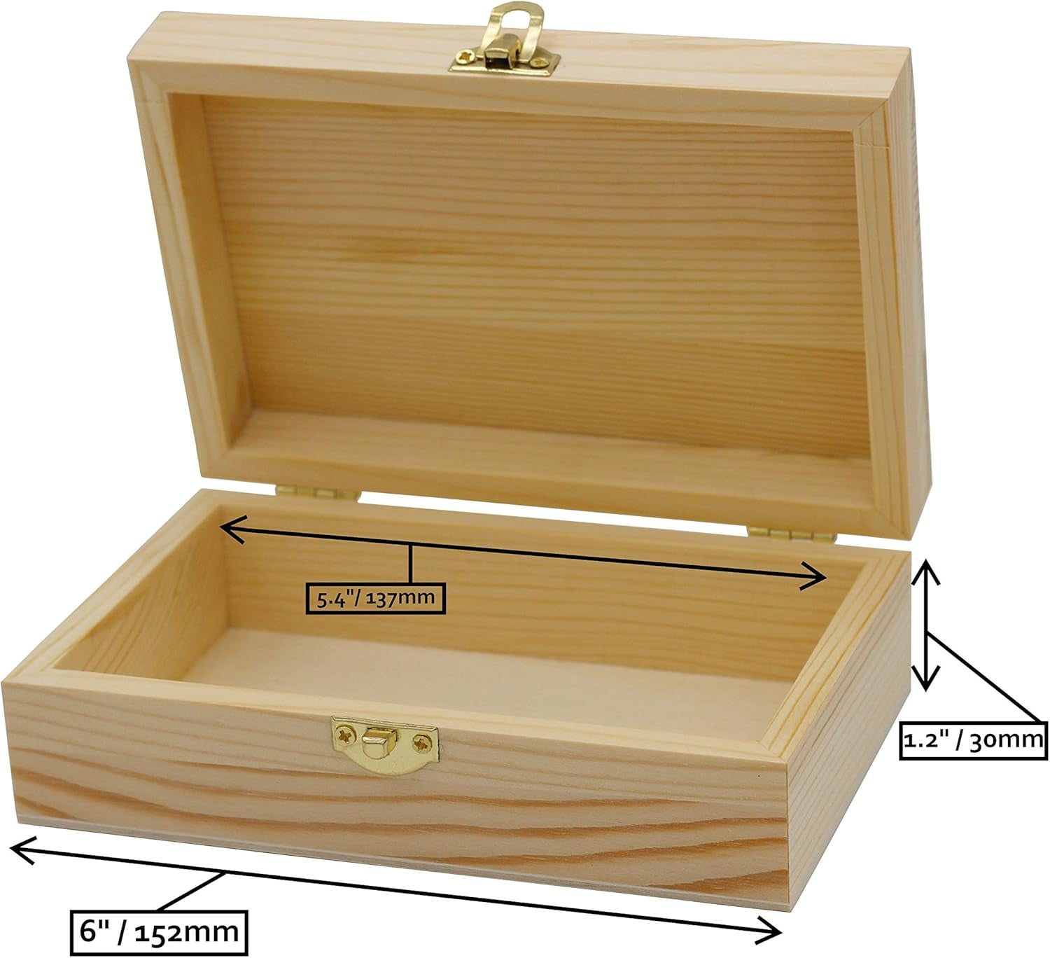 Unfinished Wood Craft Box – Light Unfinished Wood with Clasp – Make Your Own Gift Box, Jewelry Box, Photo Box - Decorate with Paint, Ribbon, Decoupage and More – 6" X 4" X 2"