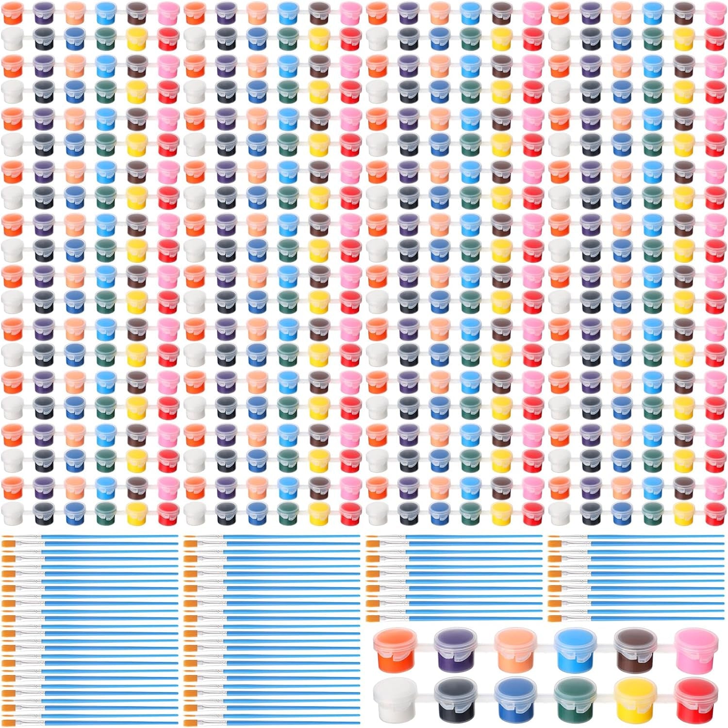 560 Pcs Mini Acrylic Paint Set for Kids 40 Set 12 Colors Washable Paint Strips Bulk 40 Flat Painting Brushes 40 Pointed Brushes Christmas Party Gift for Adult Classroom Birthday Party(2Ml)