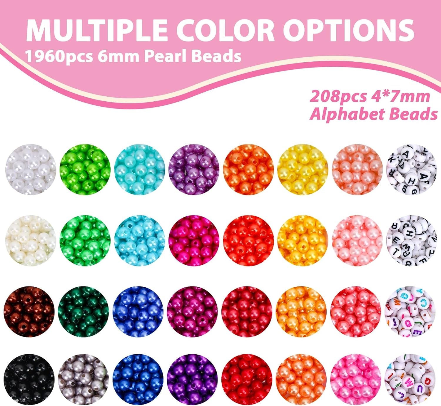 1960Pcs Pearl Beads 28 Colors with 200Pcs Letter Beads for Bracelets Making Multicolor Pearl Beads for Jewelry Making Necklace Earrings Crafting
