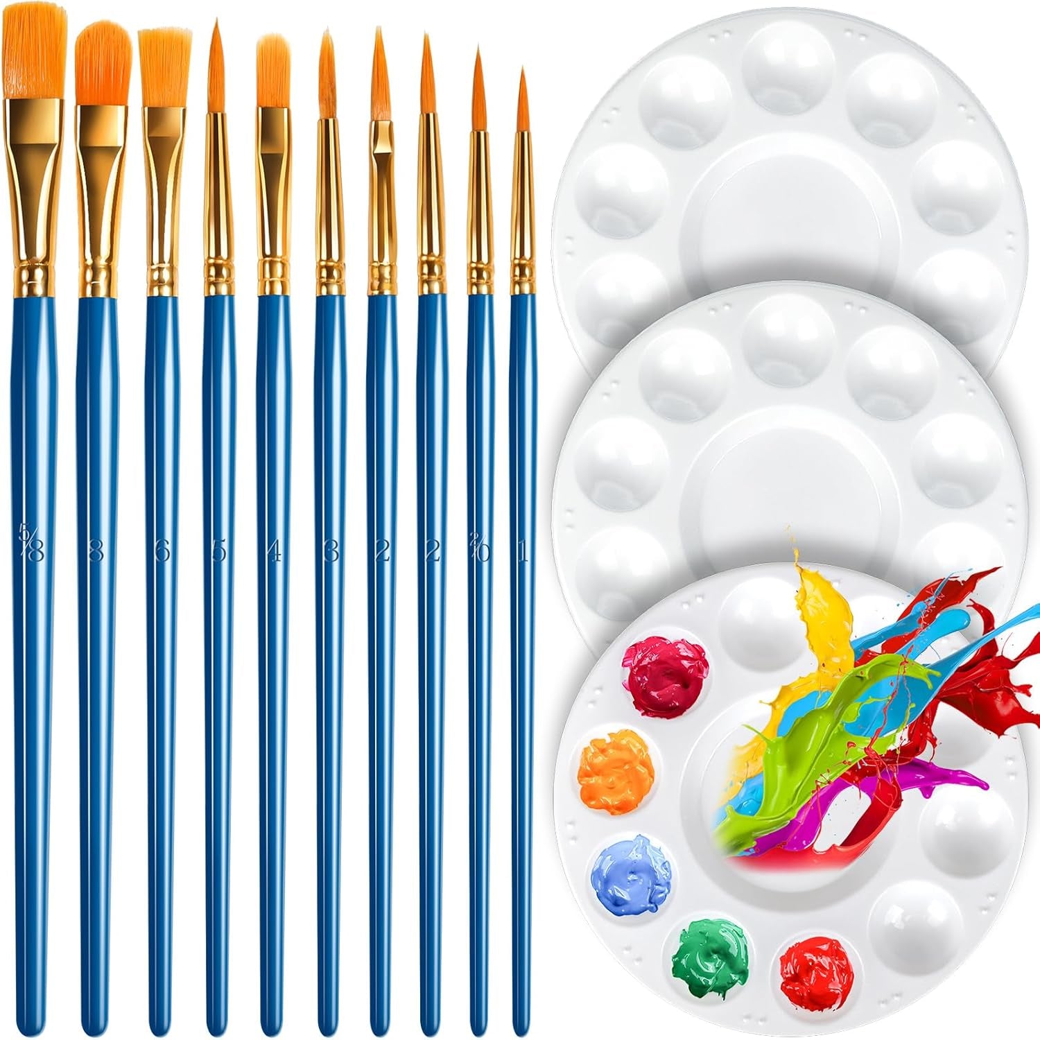 Paint Brushes & round Paint Palette Set, Paintbrushes, Synthetic Paint Brush, Brushes for Painting, Plastic Paint Tray Palettes, Paint Brushes for Acrylic Painting, Watercolor, Rock Painting