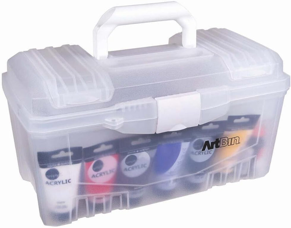 6918AH Twin Top 17 Inch Supply Box, Portable Art &amp; Craft Supply Organizer with Handle, [1] Plastic Storage Case, Translucent