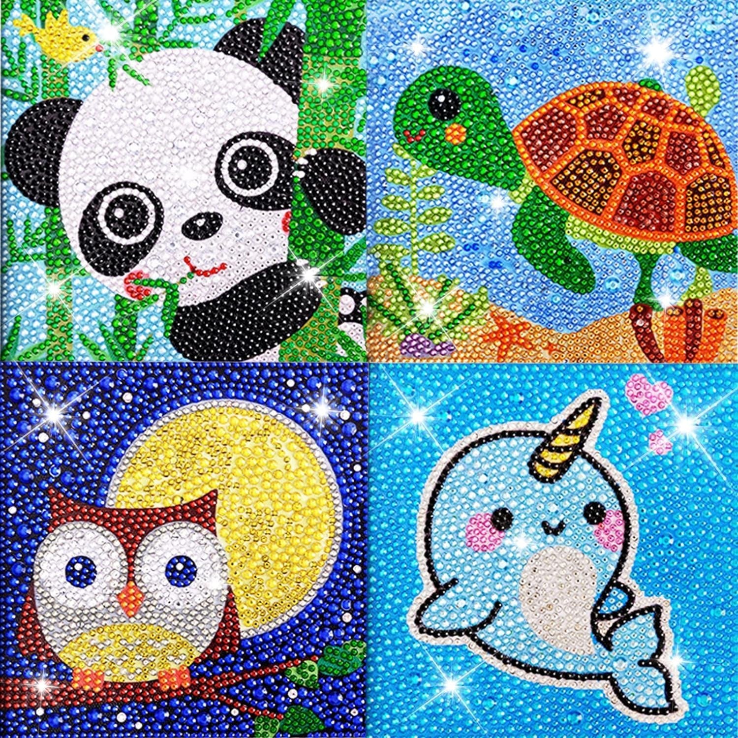 4Pcs DIY Art Painting Kits for Kids Animal Art and Crafts for Kids Ages 6-8-10-12 Girls Boys 5D Gem Art by Number Kits for Birthday Christmas Gifts