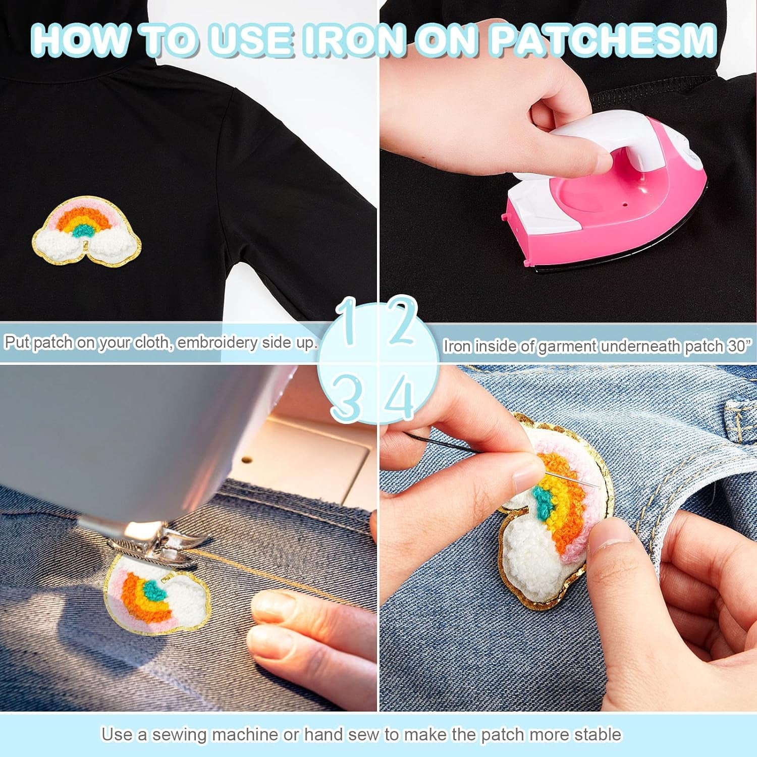 28 Pcs Iron on Patches Colorful Sew Iron on Patch Chenille Embroidered Patches Applique Patches for Clothing Fabric Jackets Jeans Repair Decor Craft(Cute Style)