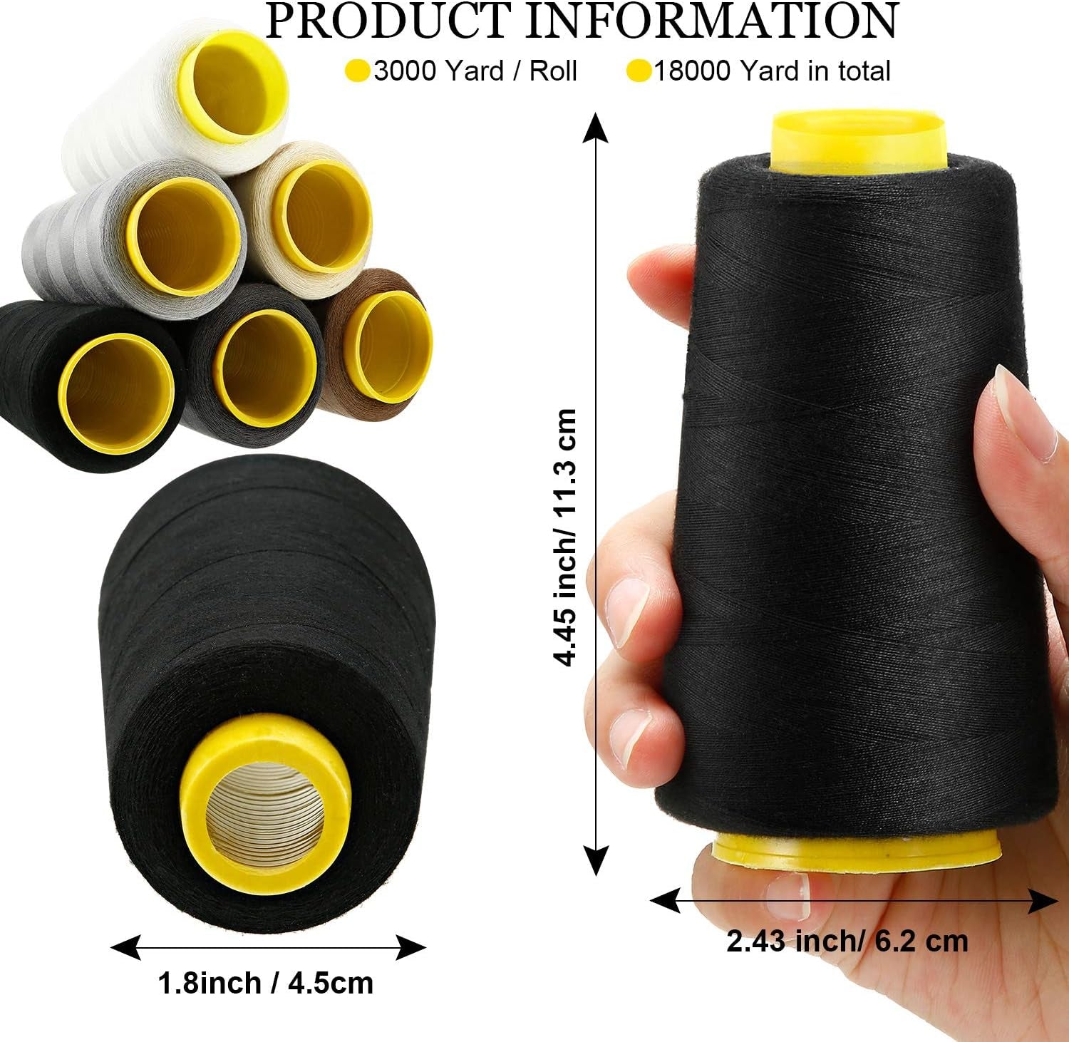 6 Rolls 3000 Yard Each Serger Thread Cones Spool Thread for Sewing Sewing Machine Thread Polyester Thread for Serger Overlock Quilting Sewing Machine