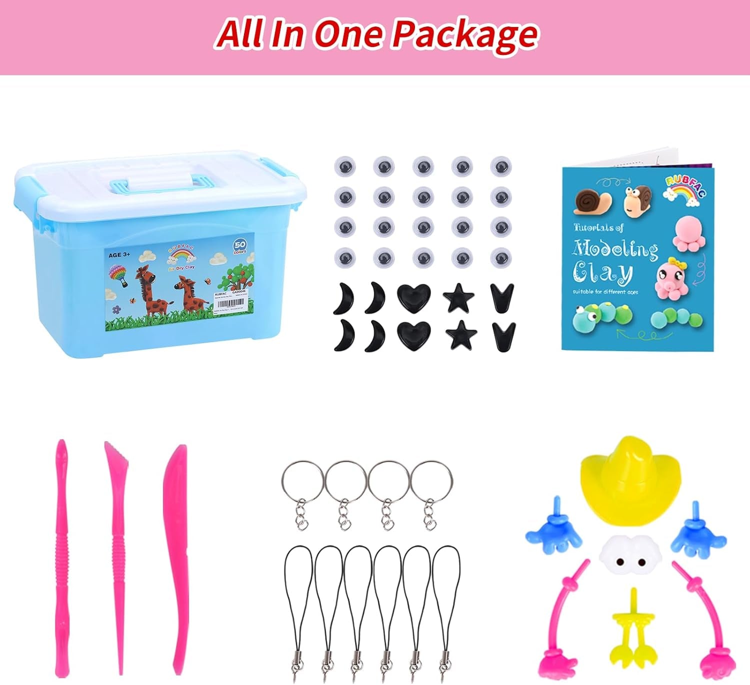 Air Dry Clay for Kids, 50 Colors DIY Modeling Clay Kit with Accessories in Container Box Magic Clay for Arts Crafts DIY Gift